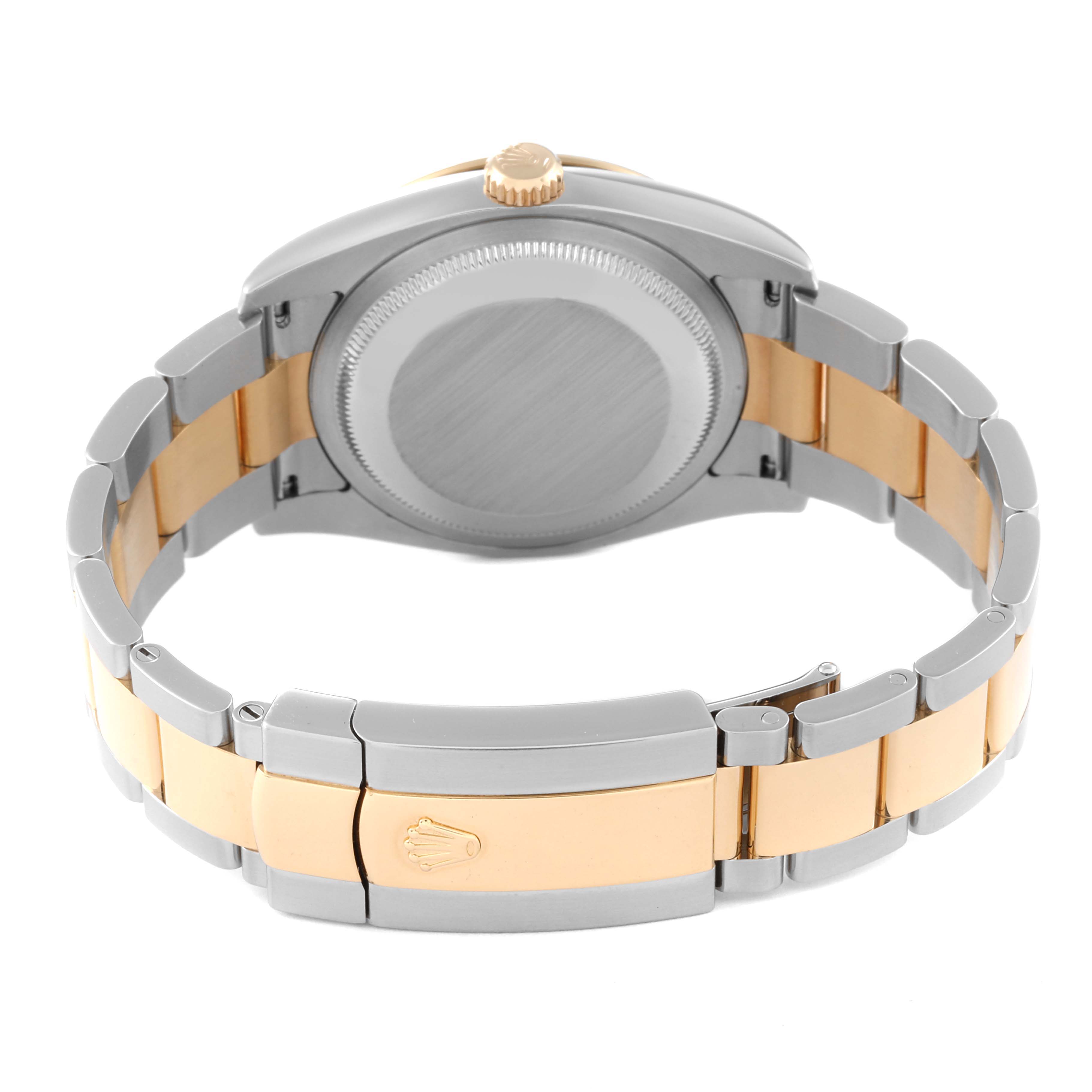 The image shows the Rolex Turn-o-Graph 116263 Men's Steel and Gold (two tone) White Dial 116263 Men's Steel and Gold (two tone) White Dial model from the back, highlighting the case back and two-tone bracelet.