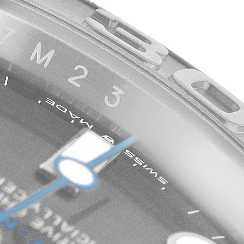 The image shows a close-up of the bezel numbers and the minute hand of a Rolex Yacht-Master M126622-0001 Men's Stainless Steel Grey Dial watch.