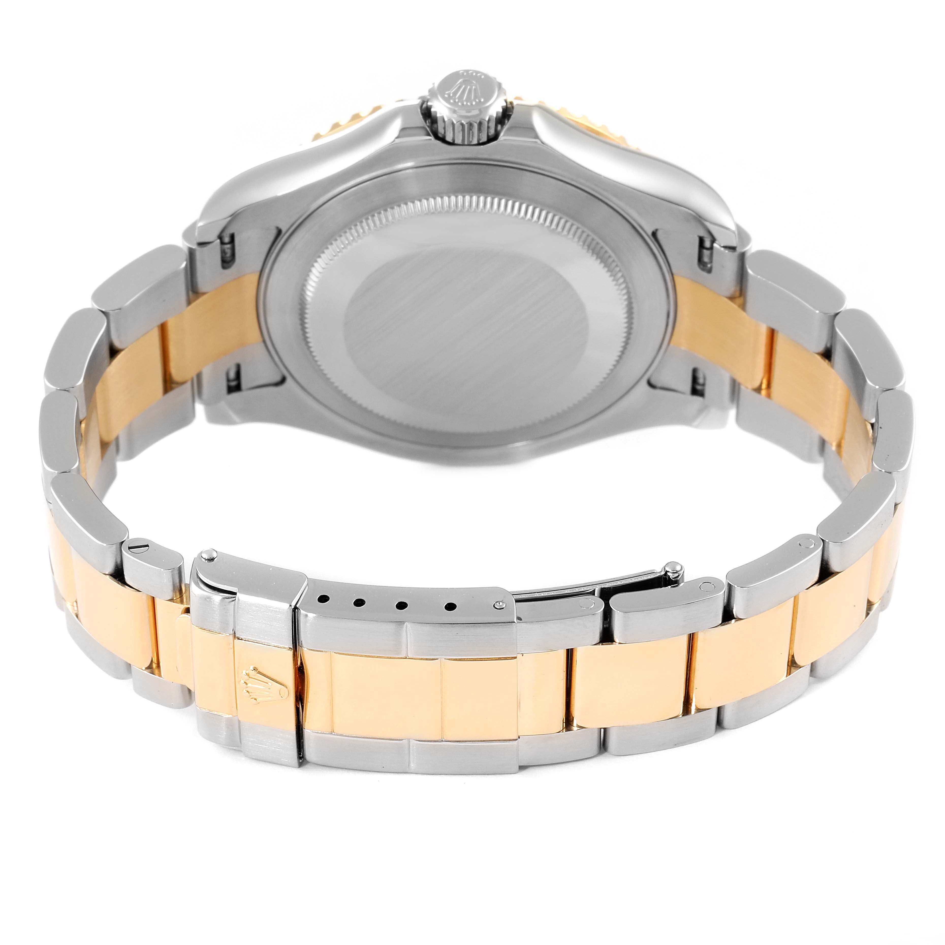 This image shows the back and bracelet of a Rolex Yacht-Master 16623 Men
s Steel and Gold (two tone) White Dial 16623 Men
s Steel and Gold (two tone) White Dial watch.
