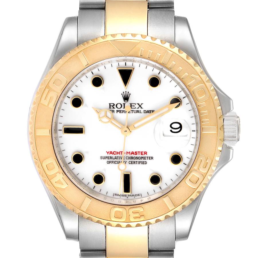 Rolex Yachtmaster White Dial Steel Yellow Gold Mens Watch 16623 Box Card SwissWatchExpo