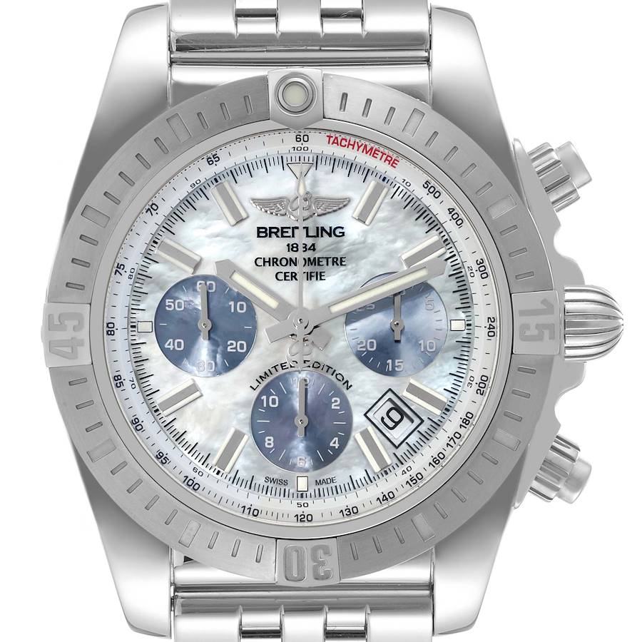 Breitling Chronomat 44 Airbourne Mother Of Pearl Dial Steel Mens Watch AB0115 Box Card SwissWatchExpo
