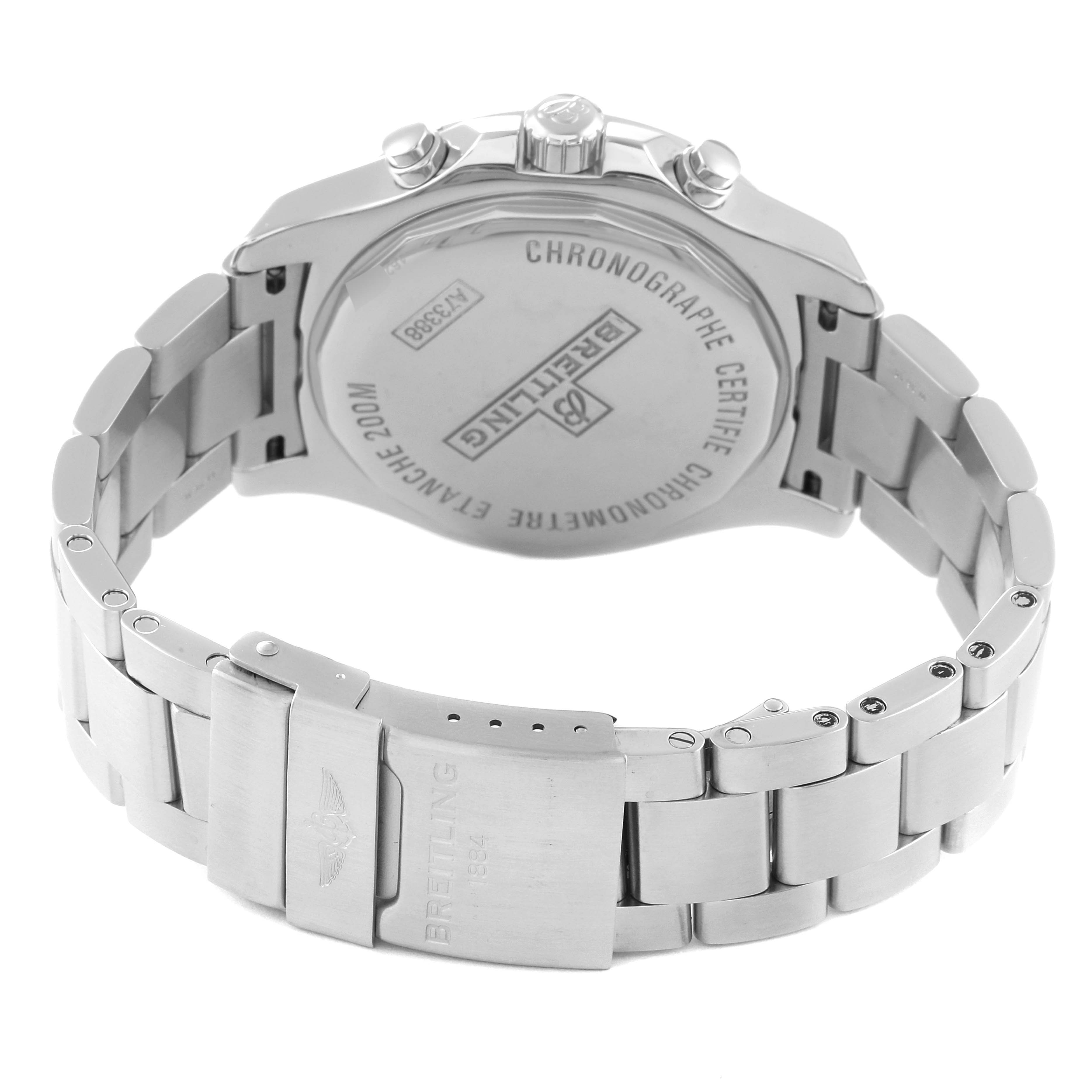 This image shows the back casing and bracelet of a Breitling Colt A73388 Men
s Stainless Steel White Dial A73388 Men
s Stainless Steel White Dial watch from a rear angle.