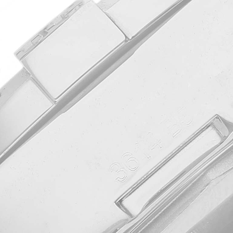 This close-up image shows the clasp and a portion of the strap from a Breitling Colt A73388 Men
s Stainless Steel White Dial A73388 Men
s Stainless Steel White Dial watch.