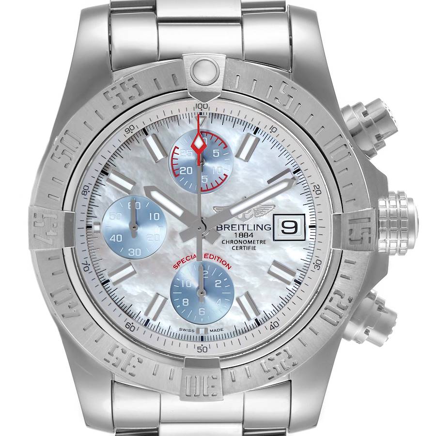 Breitling Super Avenger Mother of Pearl Special Edition Watch A13381 Box Card SwissWatchExpo