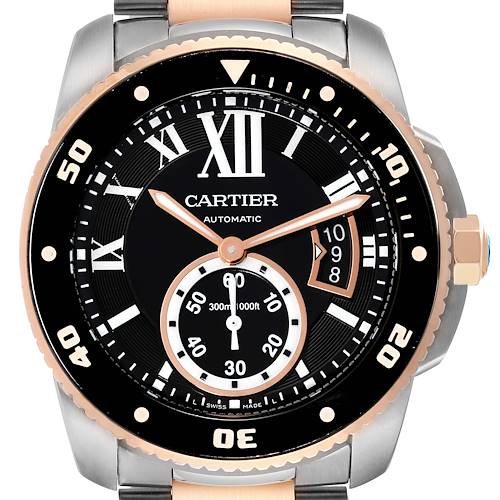 Photo of Cartier Calibre Diver Steel Rose Gold Black Dial Mens Watch W7100054 Box Papers