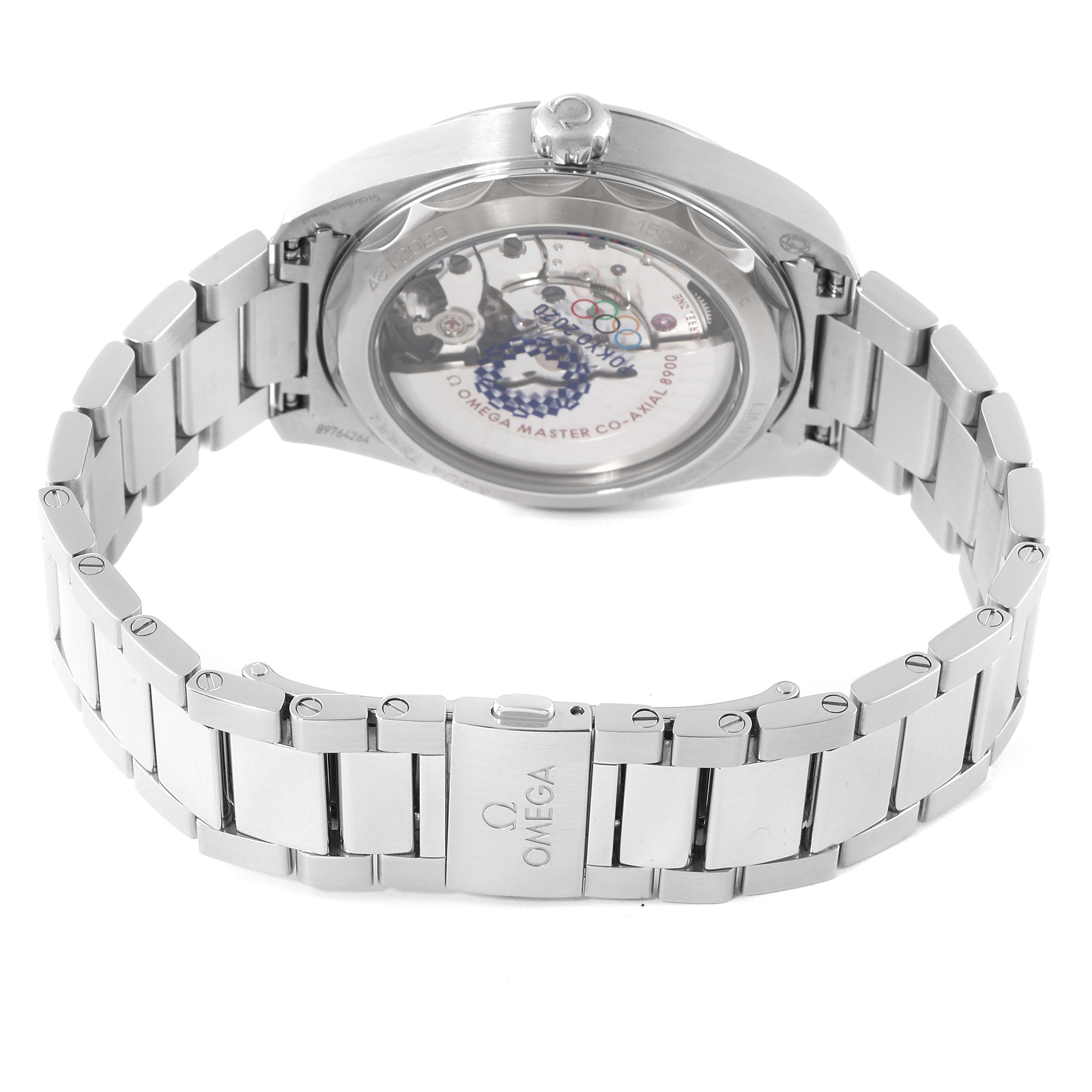 The image shows the underside and bracelet of the Omega Aqua Terra 522.12.41.21.03.001 Men's Stainless Steel Blue Dial 522.12.41.21.03.001 Men's Stainless Steel Blue Dial watch, providing a view of its back case and clasp.