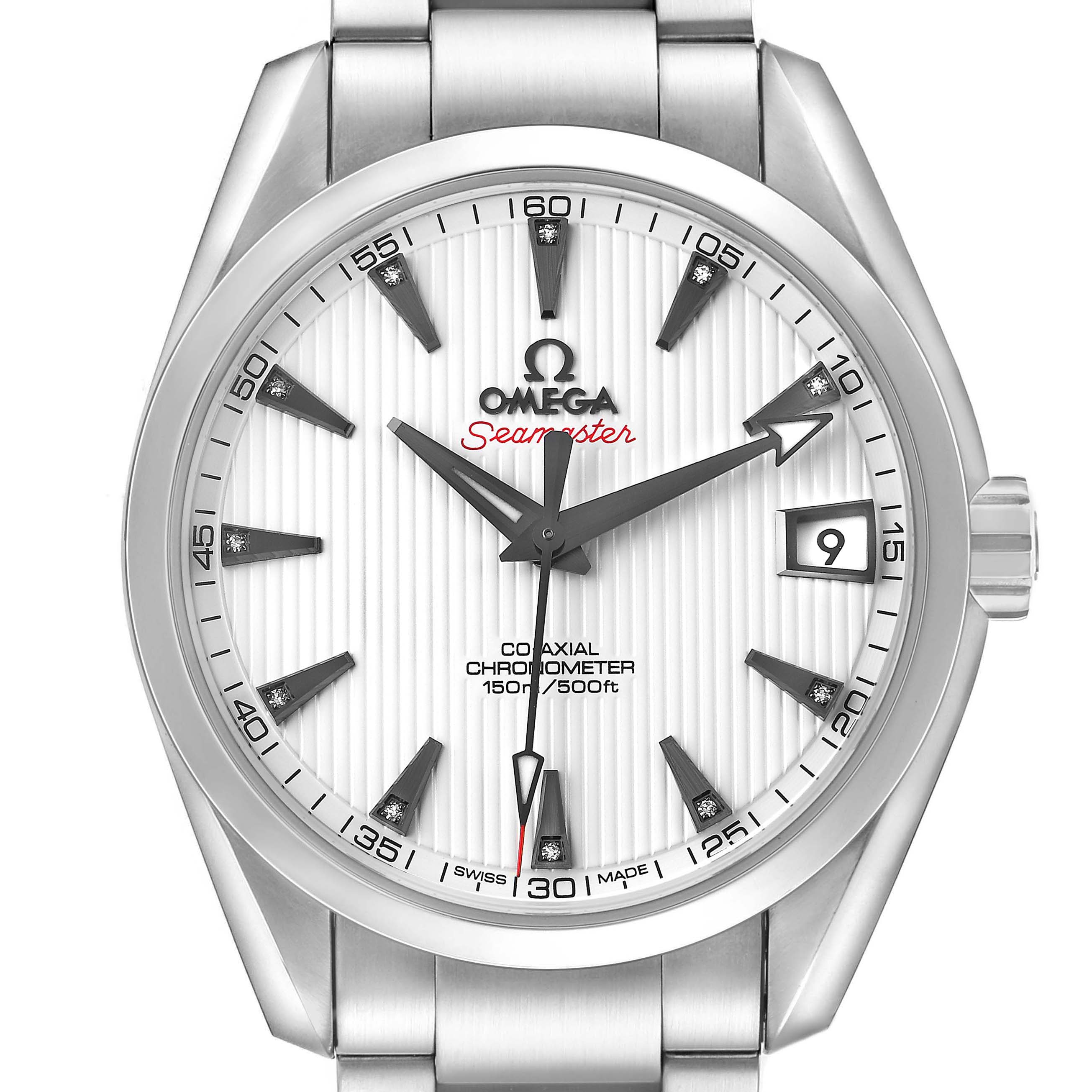 The Omega Seamaster 231.10.39.21.54.001 Men's Stainless Steel White Dial is shown from the front, displaying the dial, hands, indices, and date window.