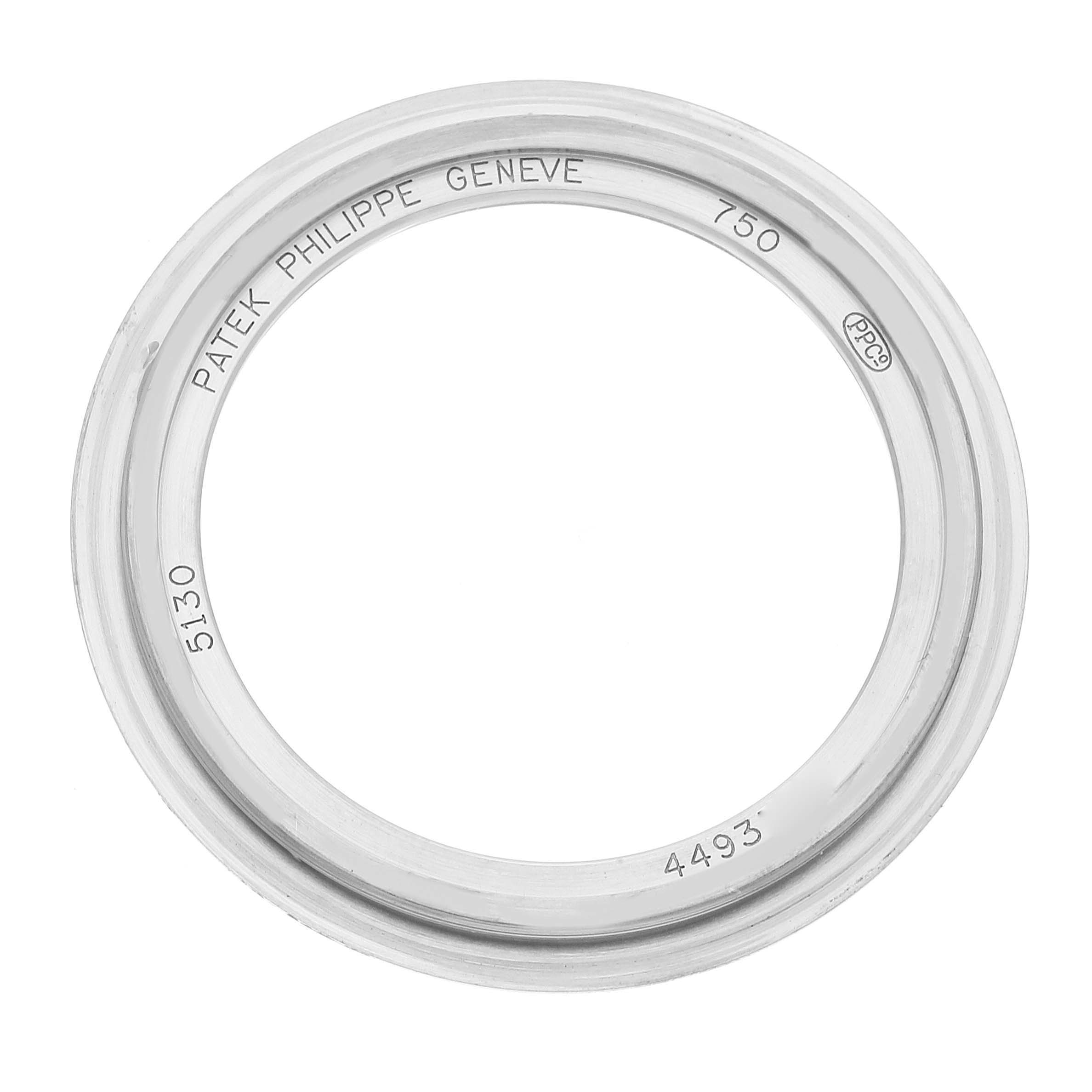 This is the bezel for the Patek Philippe Complications 5130G-019 Men's White Gold Silver Dial 5130G-019 Men's White Gold Silver Dial model 5130, viewed from the top.