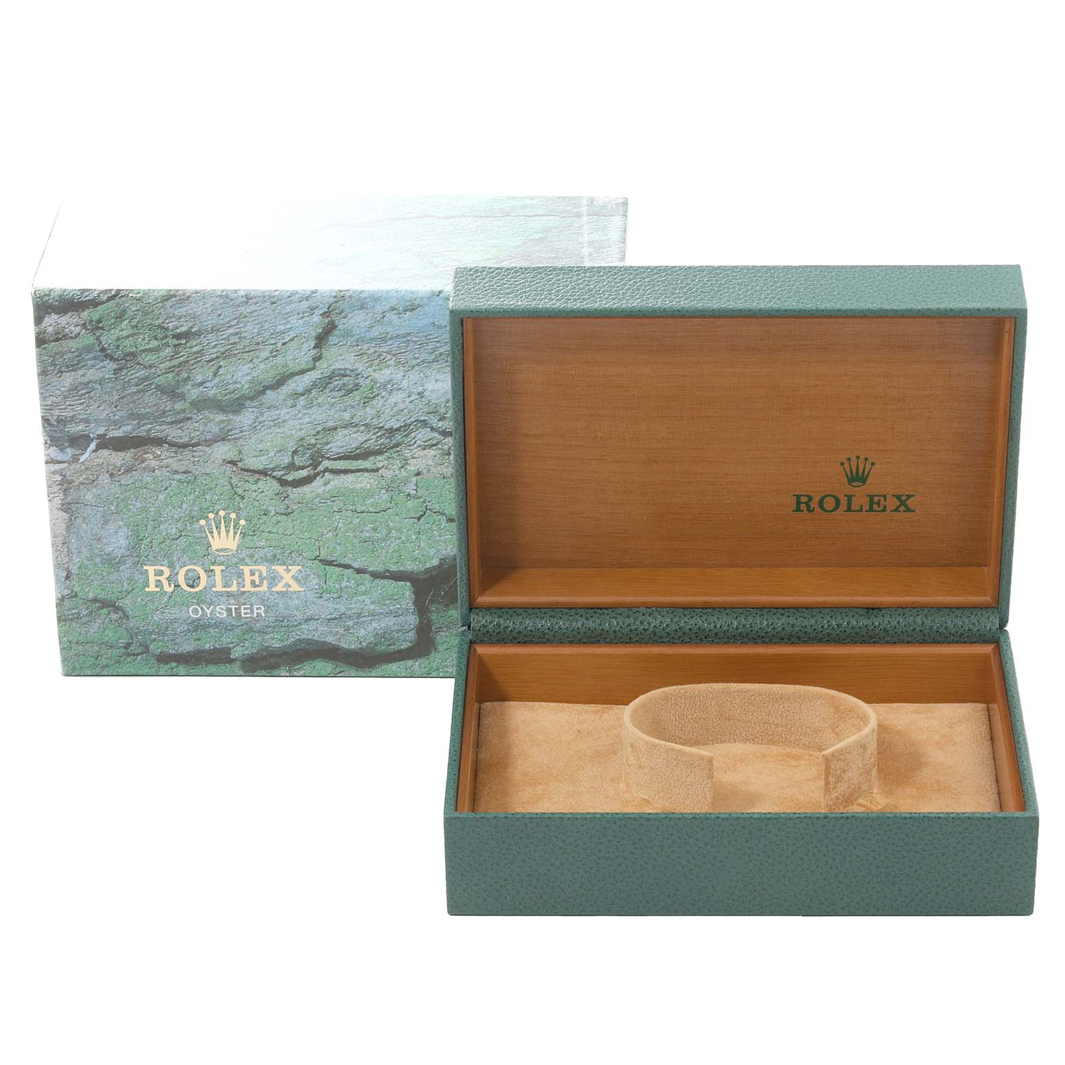 The image shows the opened packaging box of a Rolex Air-King 14010 Men's Stainless Steel Blue Dial 14010 Men's Stainless Steel Blue Dial watch, with the outer box and the inner presentation box visible.