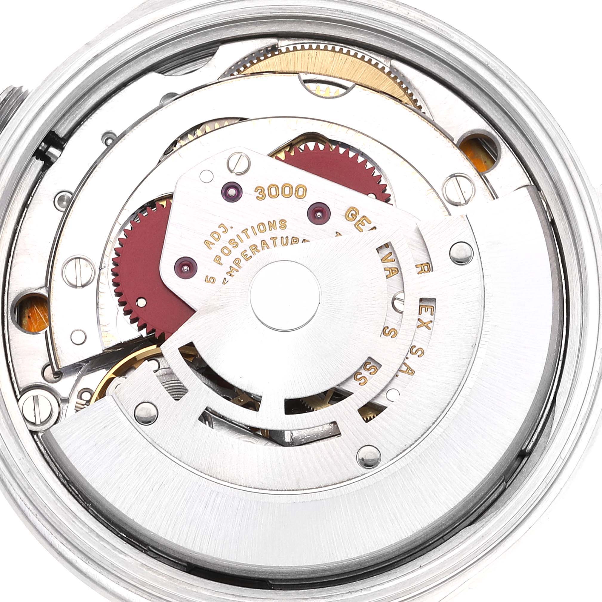 This image shows the internal movement parts of a Rolex Air-King 14000 Men's Stainless Steel Blue Dial 14000 Men's Stainless Steel Blue Dial watch, viewed from the top down.