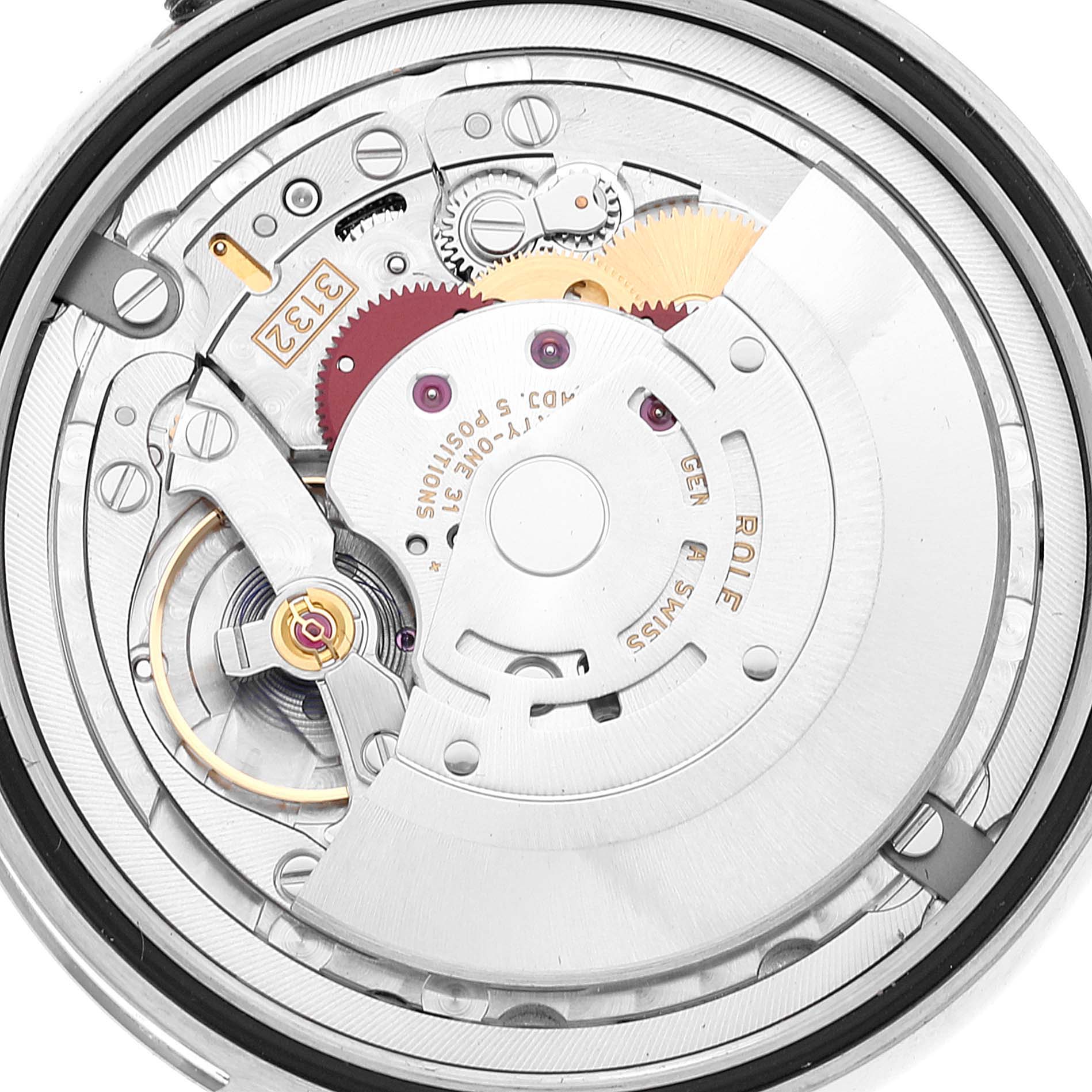 This image shows a close-up view of the movement mechanism of a Rolex Cellini 50509 Men's White Gold White Dial 50509 Men's White Gold White Dial watch.