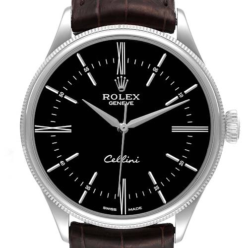 Photo of Rolex Cellini Time White Gold Black Dial Mens Watch 50509 Box Card