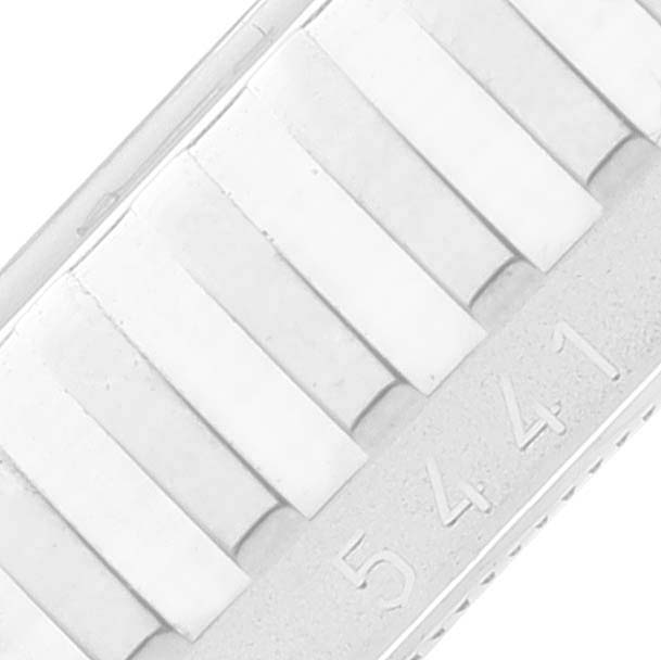 This close-up image shows the clasp of a Rolex Cellini 5441 Men
s White Gold Silver Dial 5441 Men
s White Gold Silver Dial watch engraved with the number 5441.