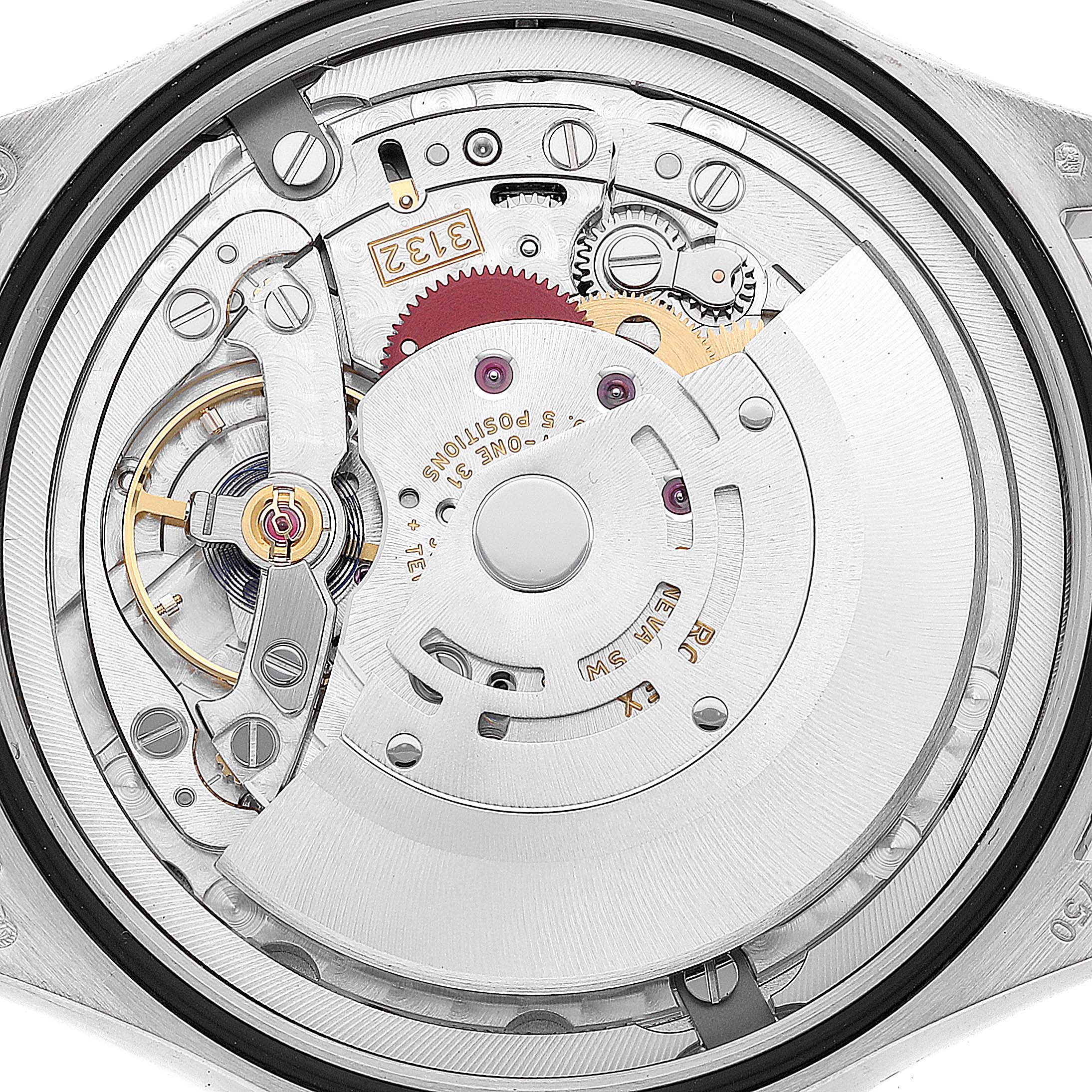 This image shows the intricate internal mechanism of the Rolex Cellini 50509 Men
s Stainless Steel Silver Dial 50509 Men
s Stainless Steel Silver Dial model, viewed from the back.