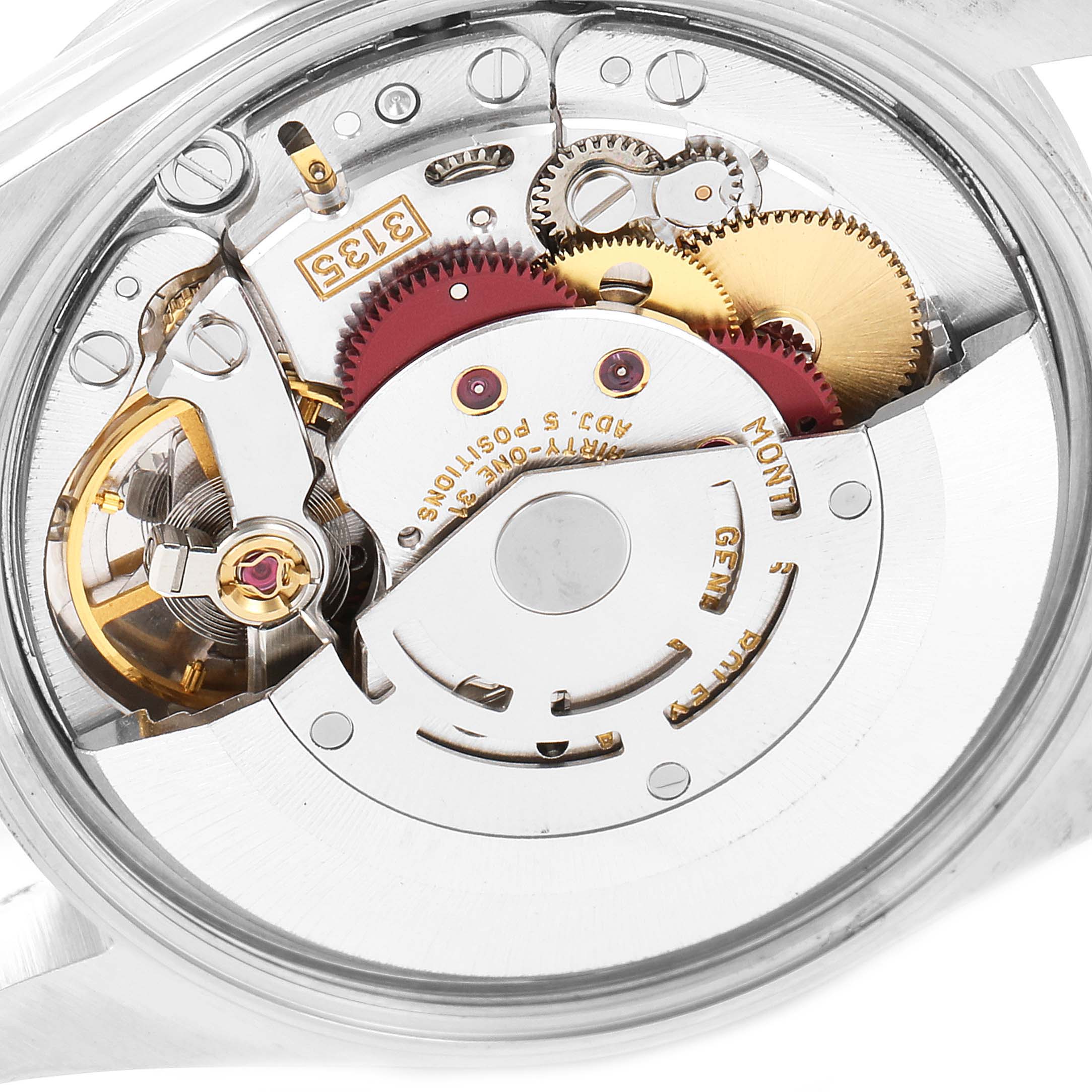 The image shows the internal mechanical movement of a Rolex Date 15200 Men's Stainless Steel Pink Dial 15200 Men's Stainless Steel Pink Dial model watch, viewed from the back.