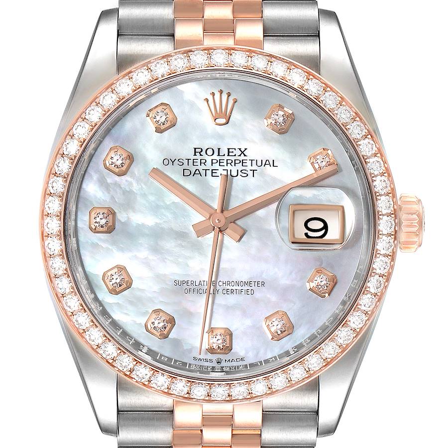 Rolex Datejust 36 Steel Rose Gold MOP Diamond Unisex Watch 126281 Unworn SwissWatchExpo