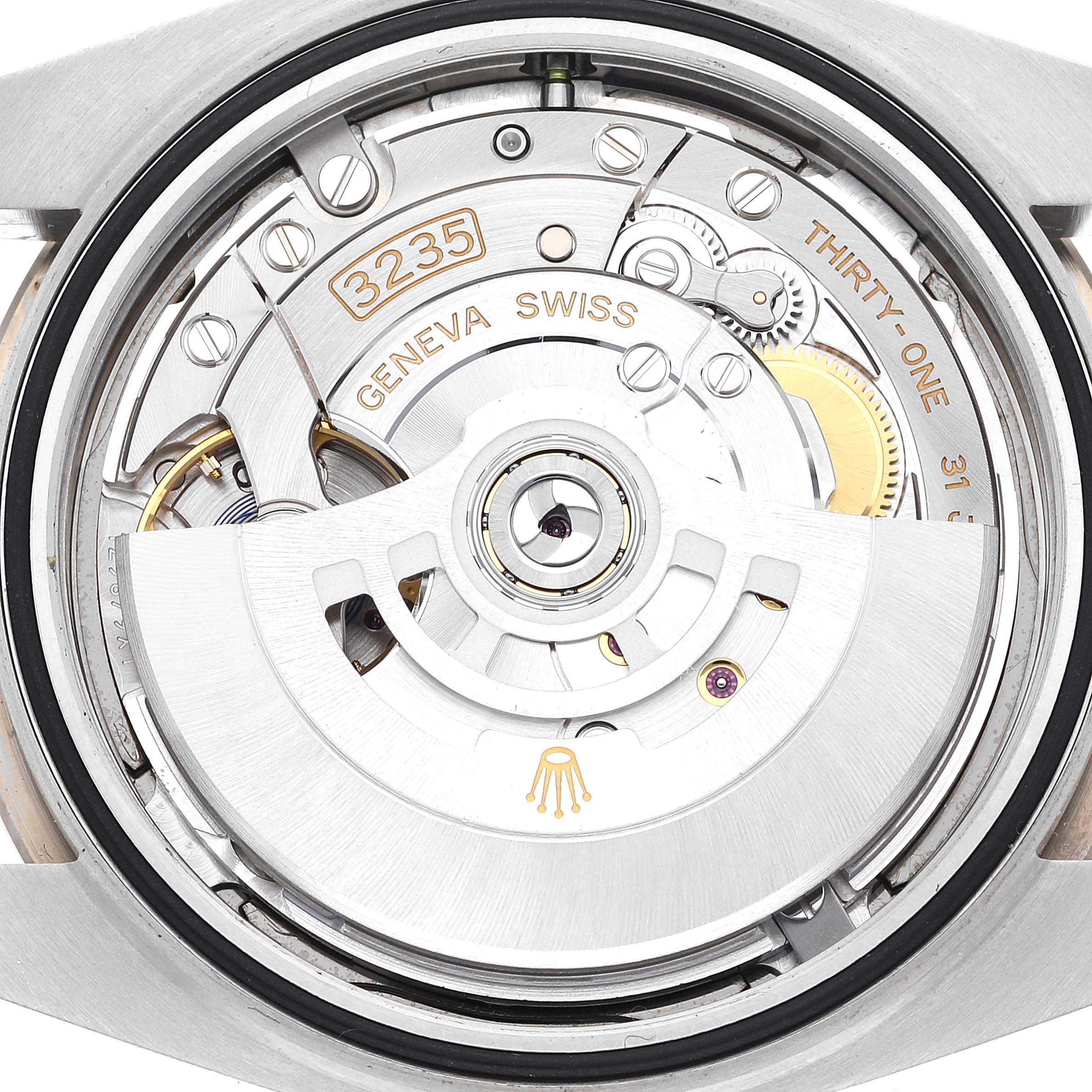 This image shows the case back of a Rolex Datejust 41 126334 Men
s Stainless Steel Blue Dial 126334 Men
s Stainless Steel Blue Dial, highlighting its Caliber 3235 movement.