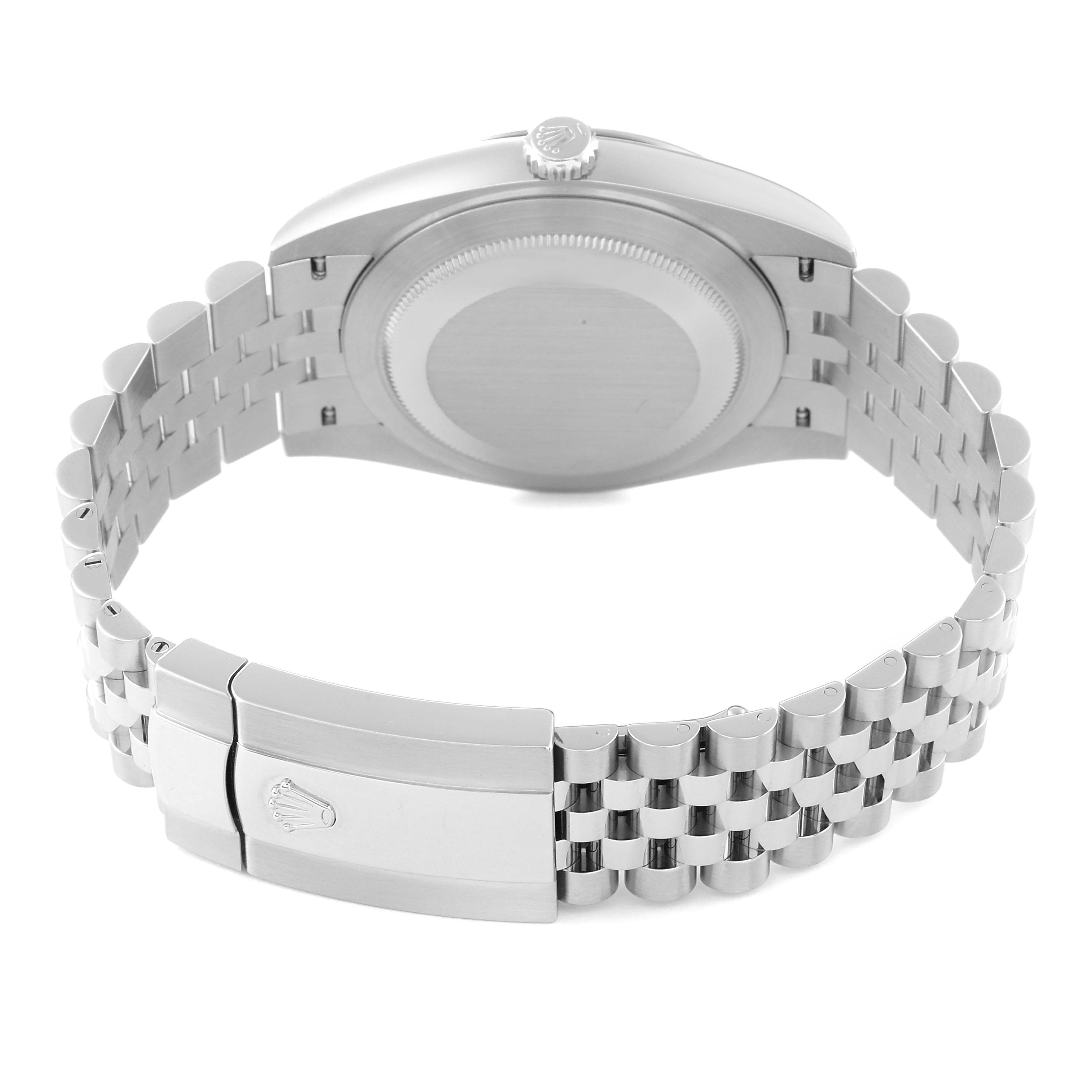 This image shows the back case and bracelet clasp of a Rolex Datejust 41 126334 Men
s Stainless Steel Blue Dial 126334 Men
s Stainless Steel Blue Dial watch from a rear angle.