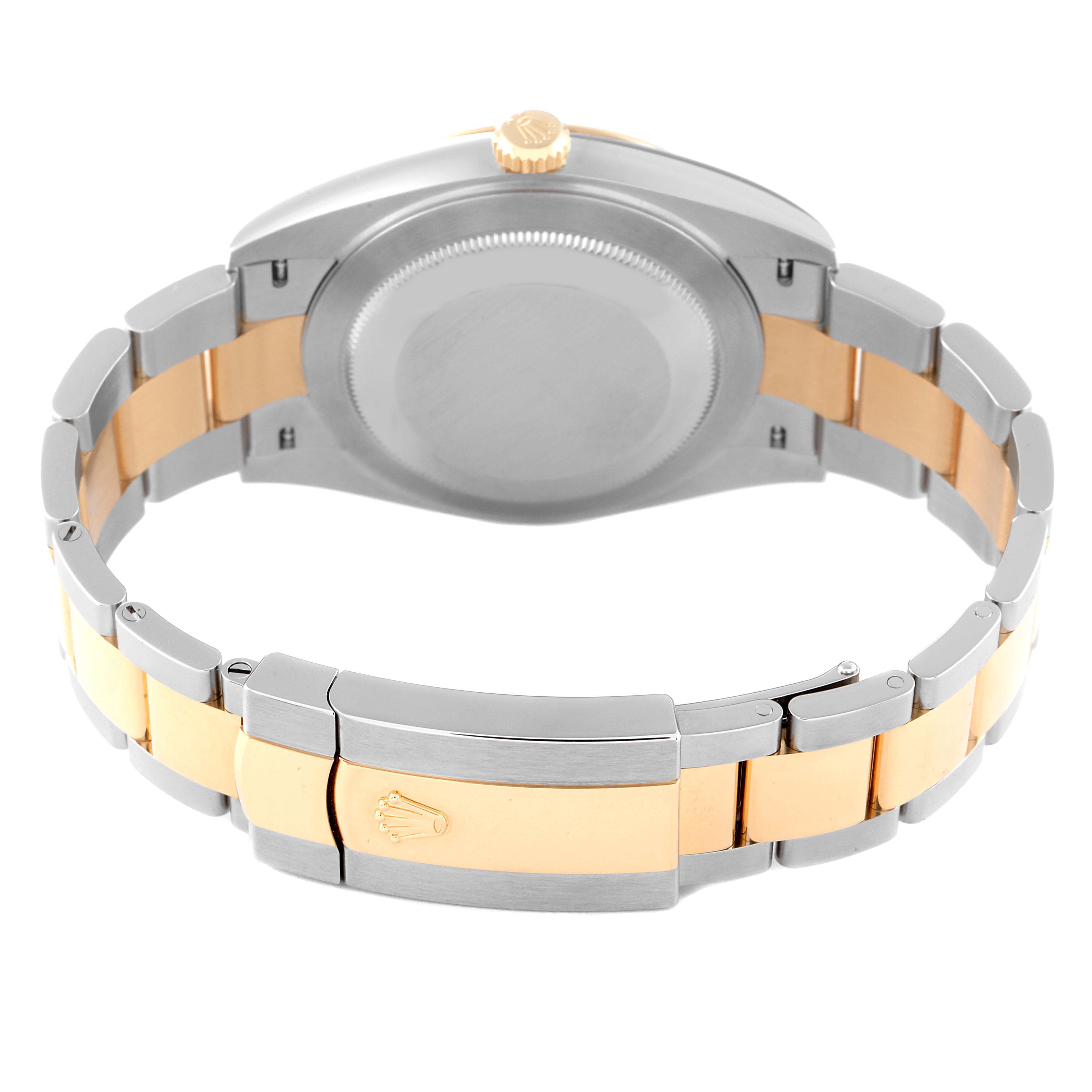 This image shows the back view of the Rolex Datejust 41 126333 Men's Steel and Gold (two tone) Champagne Dial 126333 Men's Steel and Gold (two tone) Champagne Dial watch, highlighting the case back, crown, and two-tone bracelet with the clasp.