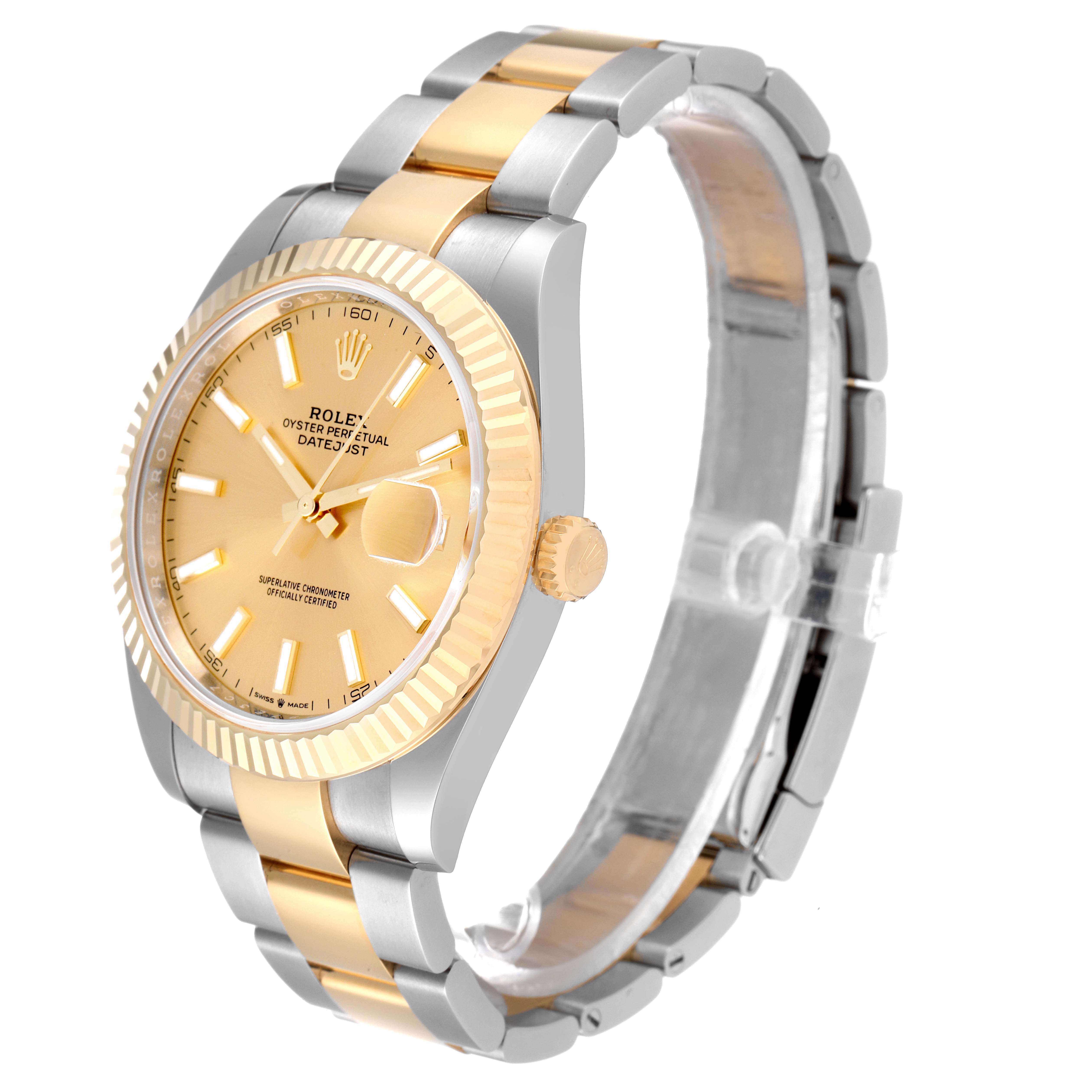 This image shows a side-angle view of the Rolex Datejust 41 126333 Men's Steel and Gold (two tone) Champagne Dial 126333 Men's Steel and Gold (two tone) Champagne Dial watch, highlighting the dial, bezel, case, and bracelet.