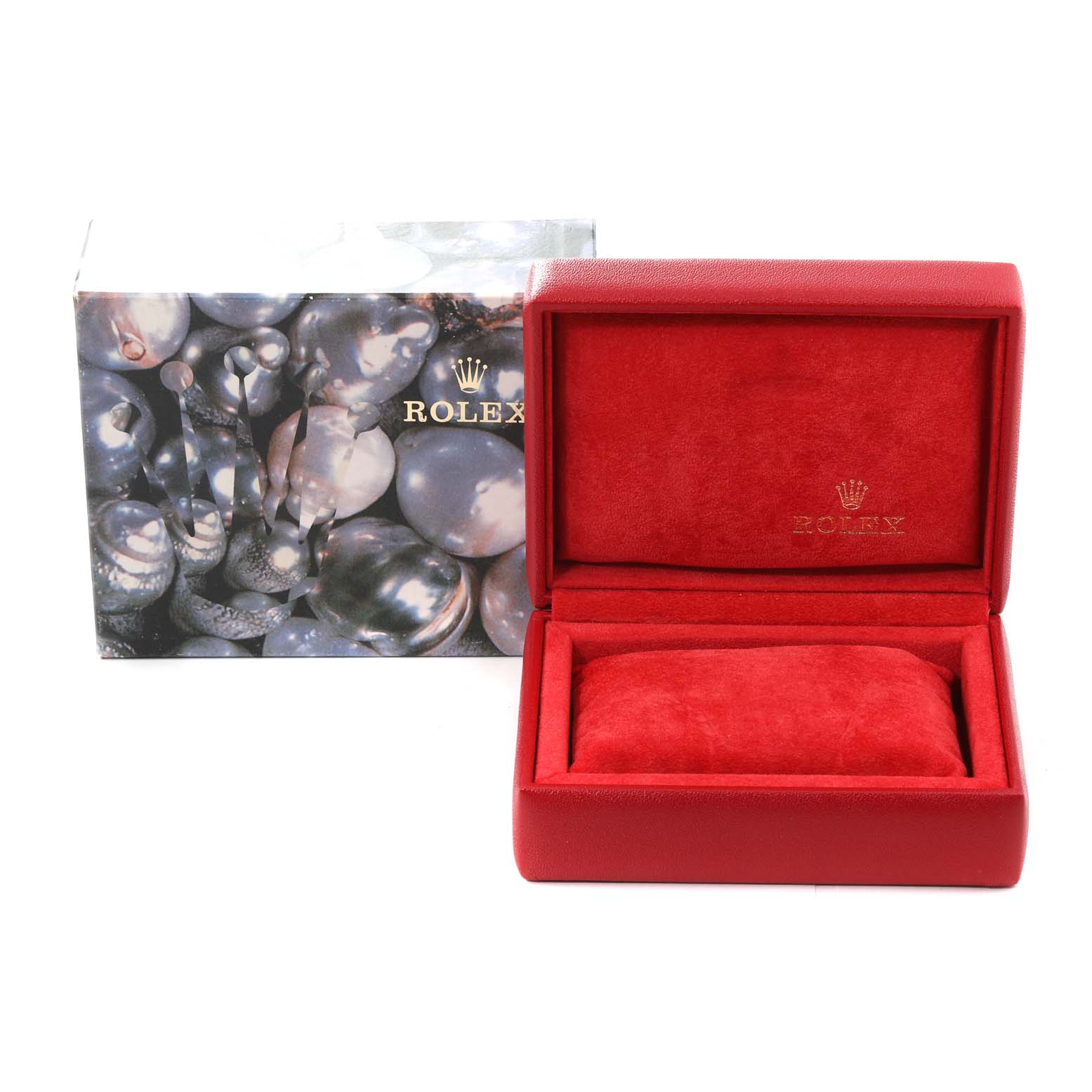 The image shows a red Rolex box and a decorative outer box for the Rolex President 69178 Women
s Yellow Gold Champagne Dial 69178 Women
s Yellow Gold Champagne Dial model watch.