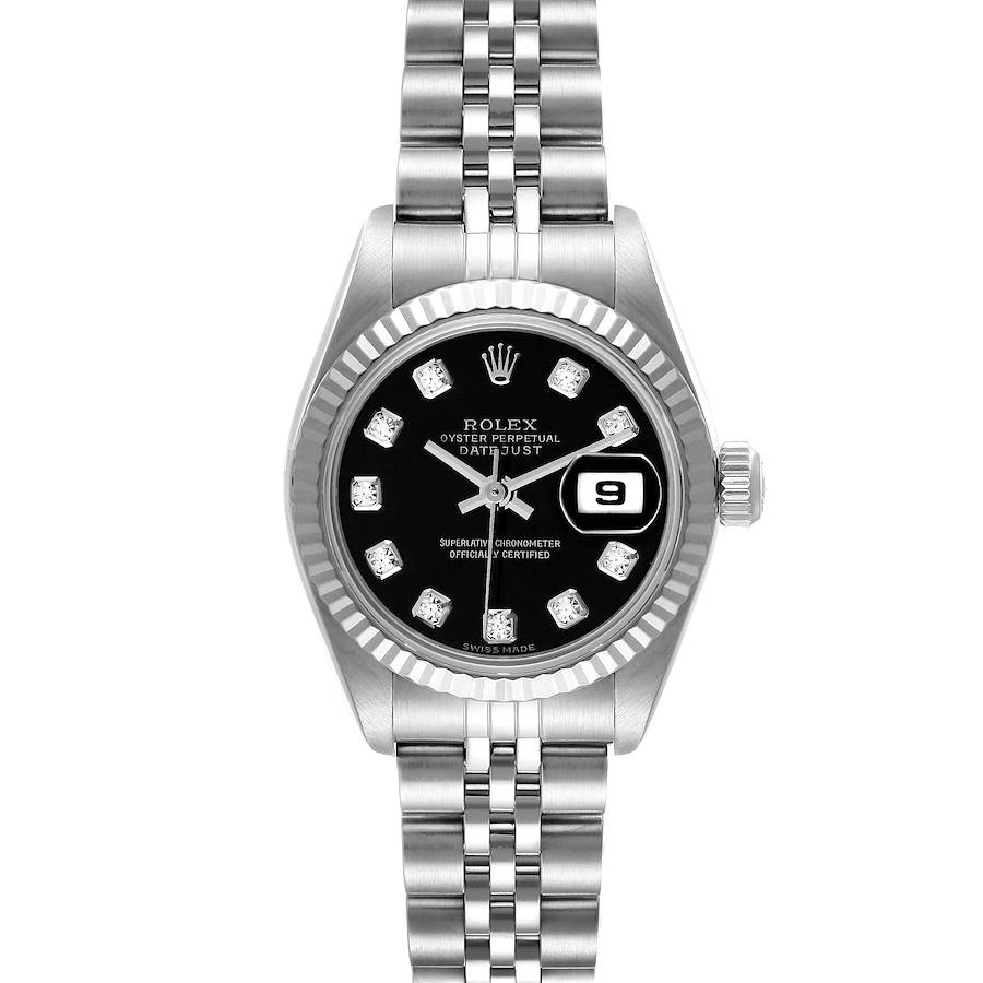 Rolex Datejust Steel White Gold Black Diamond Dial Watch 79174 Box Papers SwissWatchExpo