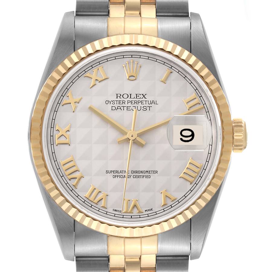 Rolex Datejust Steel Yellow Gold Ivory Pyramid Dial Mens Watch 16233 SwissWatchExpo