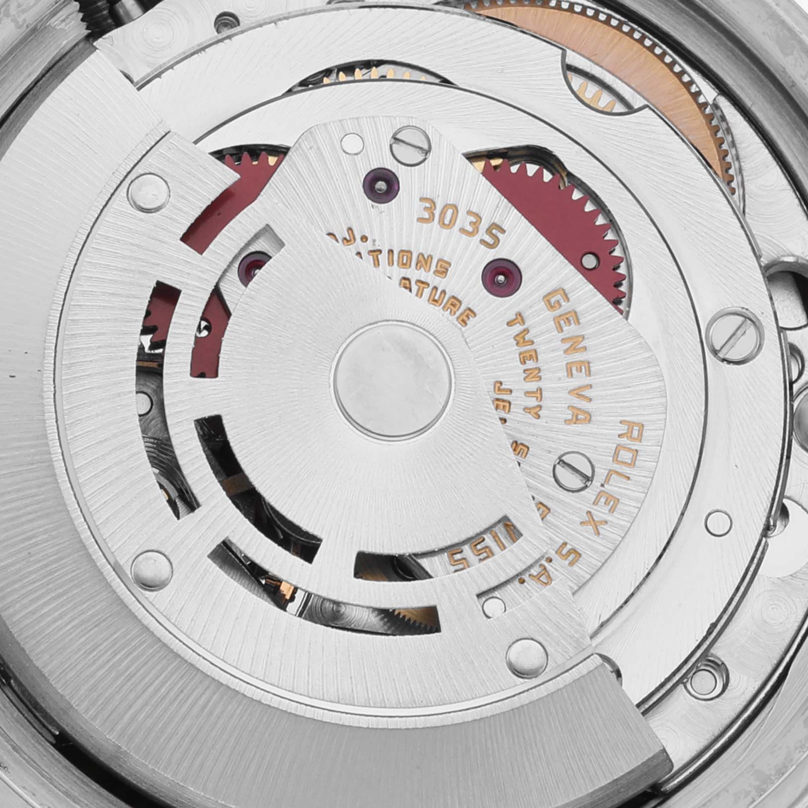 The image shows a close-up of the mechanical movement inside a Rolex Datejust 16014 Men's Stainless Steel Black Dial 16014 Men's Stainless Steel Black Dial watch.