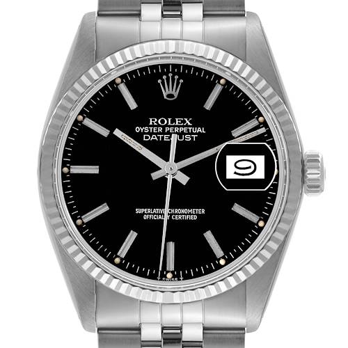 Photo of Rolex Datejust Vintage Steel White Gold Black Dial Mens Watch 16014