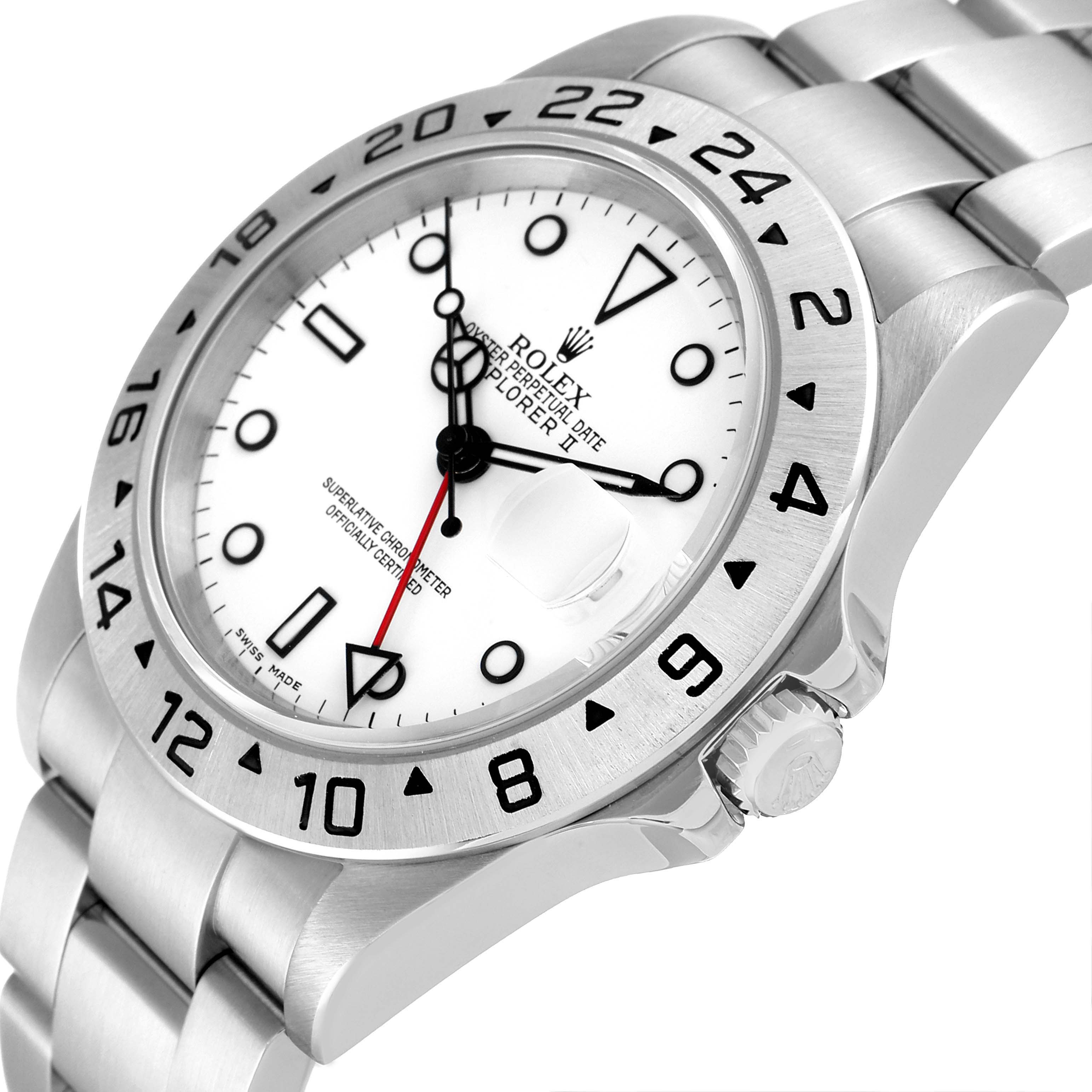 The Rolex Explorer 16570 Men's Stainless Steel White Dial 16570 Men's Stainless Steel White Dial model is shown at an angled close-up, highlighting the dial, bezel, crown, and part of the bracelet.