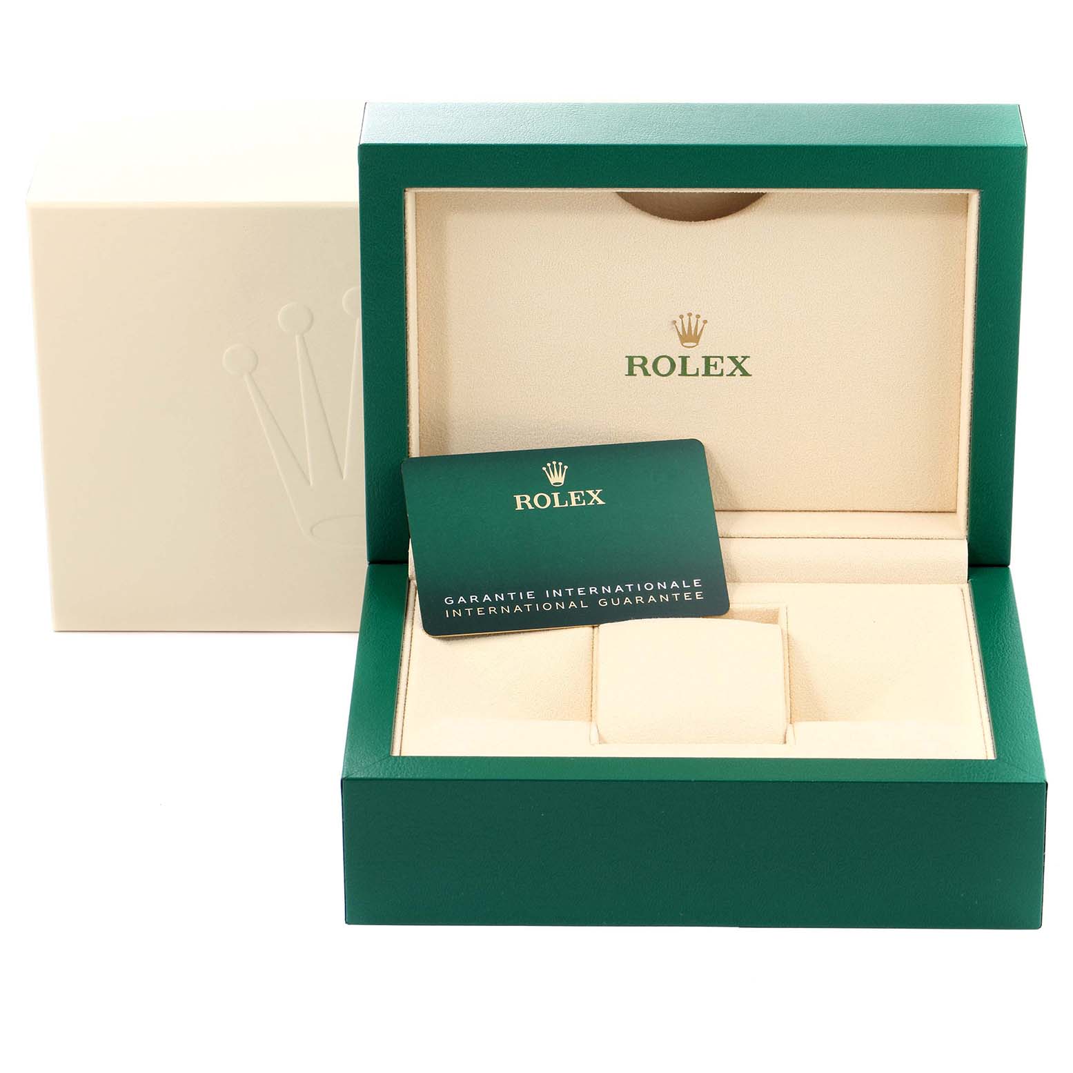 This image shows the packaging and guarantee card for the Rolex Explorer 226570 Men
s Stainless Steel Black Dial 226570 Men
s Stainless Steel Black Dial model watch.