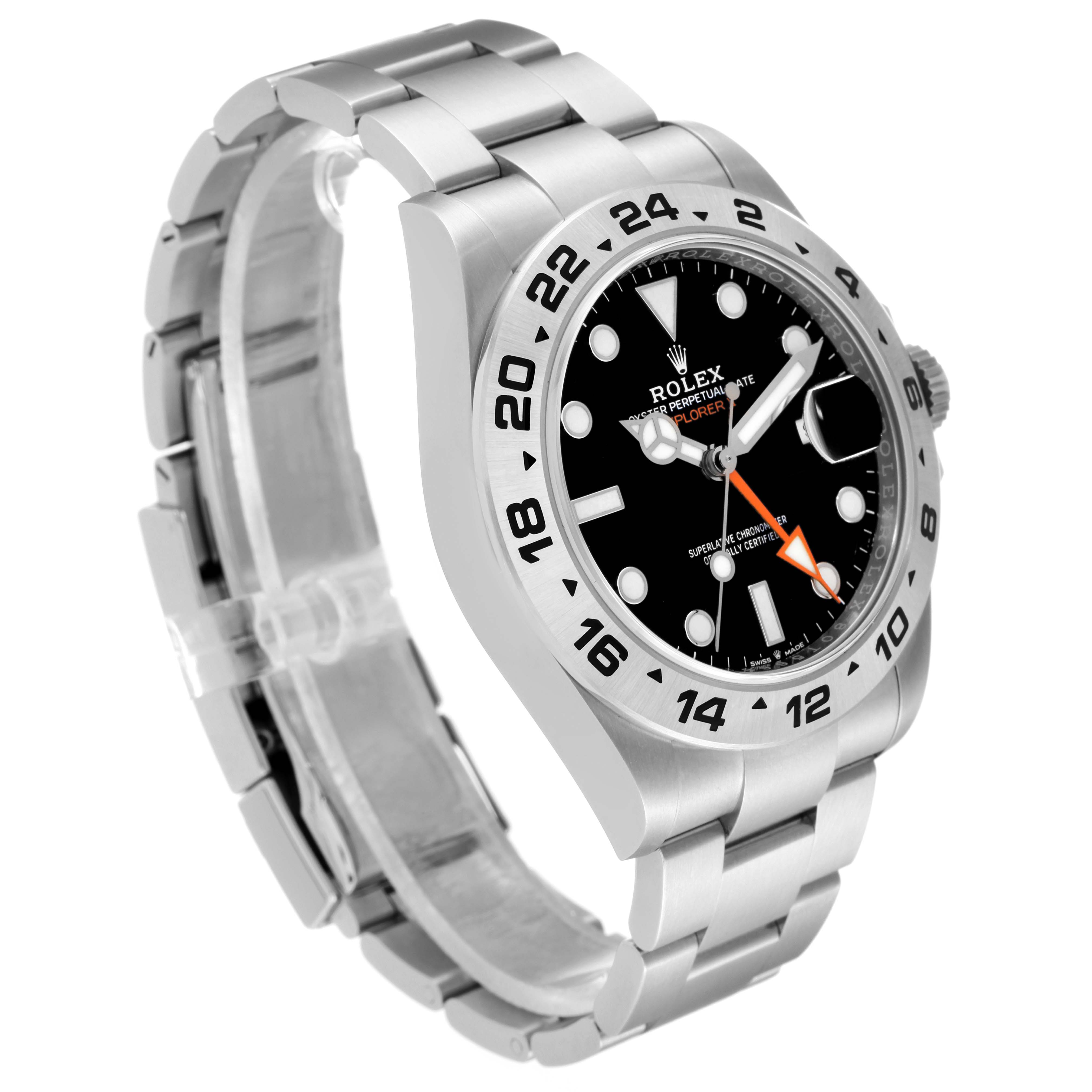 The image shows a Rolex Explorer 226570 Men
s Stainless Steel Black Dial 226570 Men
s Stainless Steel Black Dial watch at a three-quarter angle, highlighting the face, bezel, and bracelet.