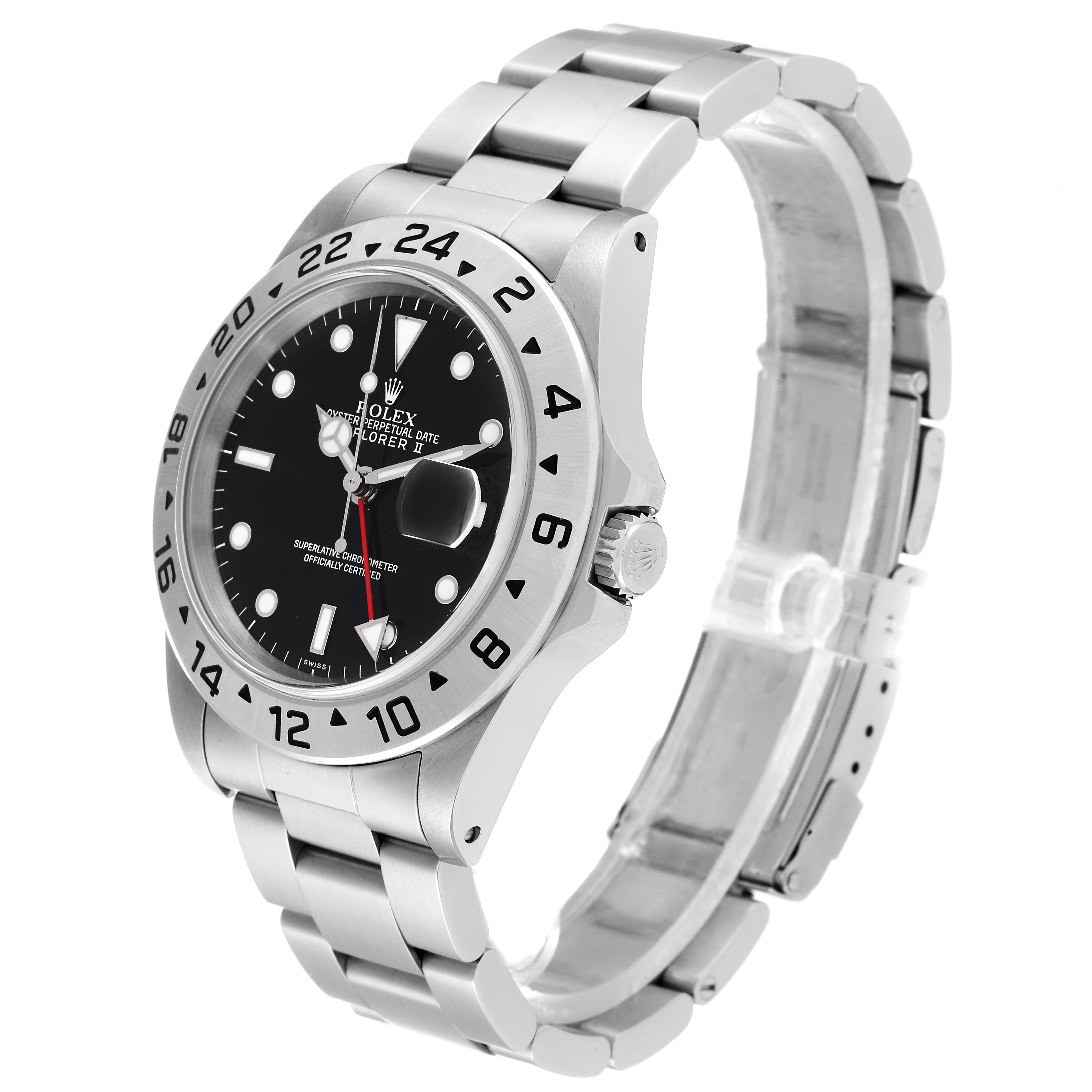 This Rolex Explorer 16570 Men
s Stainless Steel Black Dial 16570 Men
s Stainless Steel Black Dial watch is shown at a three-quarter angle, displaying the dial, bezel, case, crown, and bracelet.