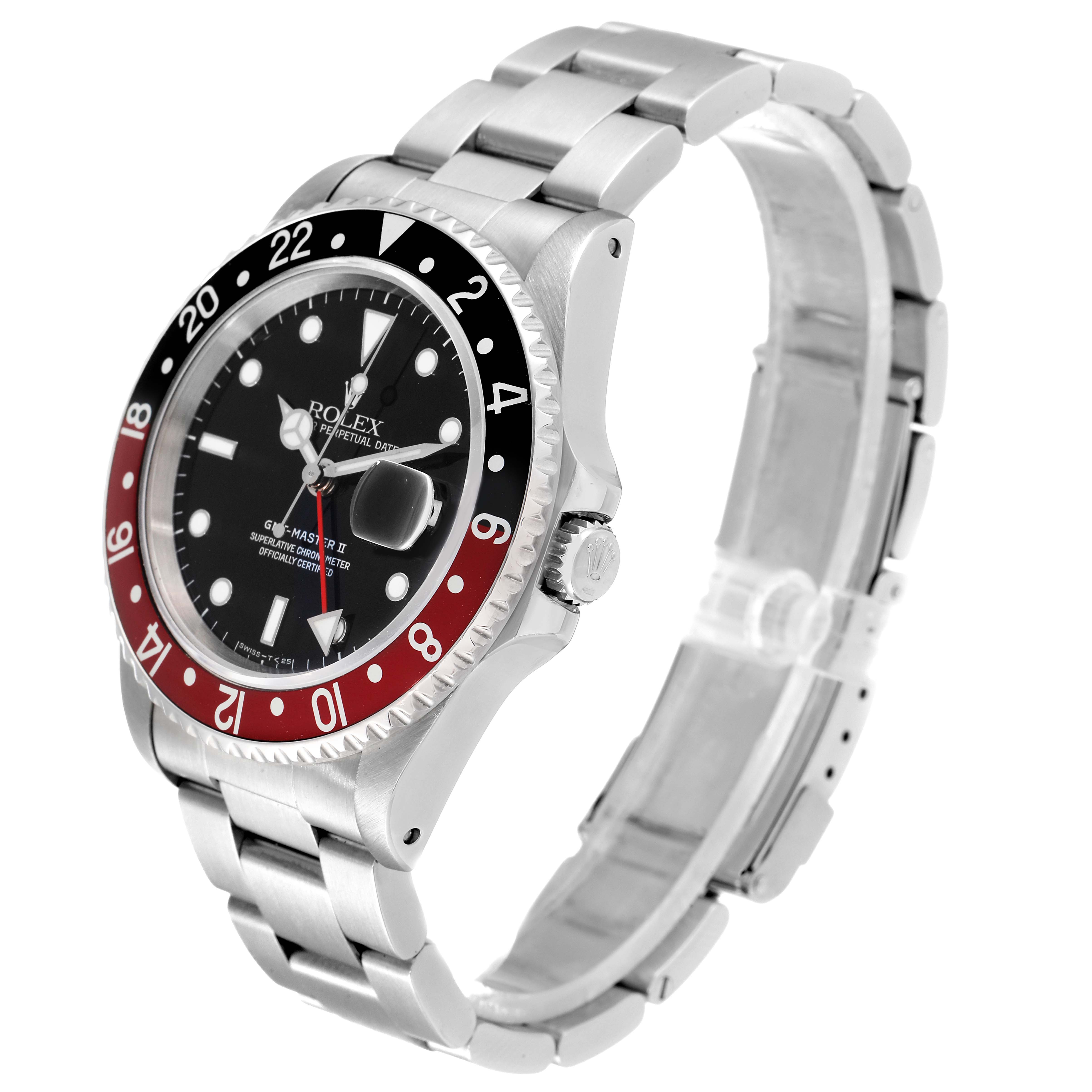 The image shows a Rolex GMT-Master 16710 Men's Stainless Steel Black Dial 16710 Men's Stainless Steel Black Dial watch at a slight angle, revealing the dial, bezel, crown, and bracelet.