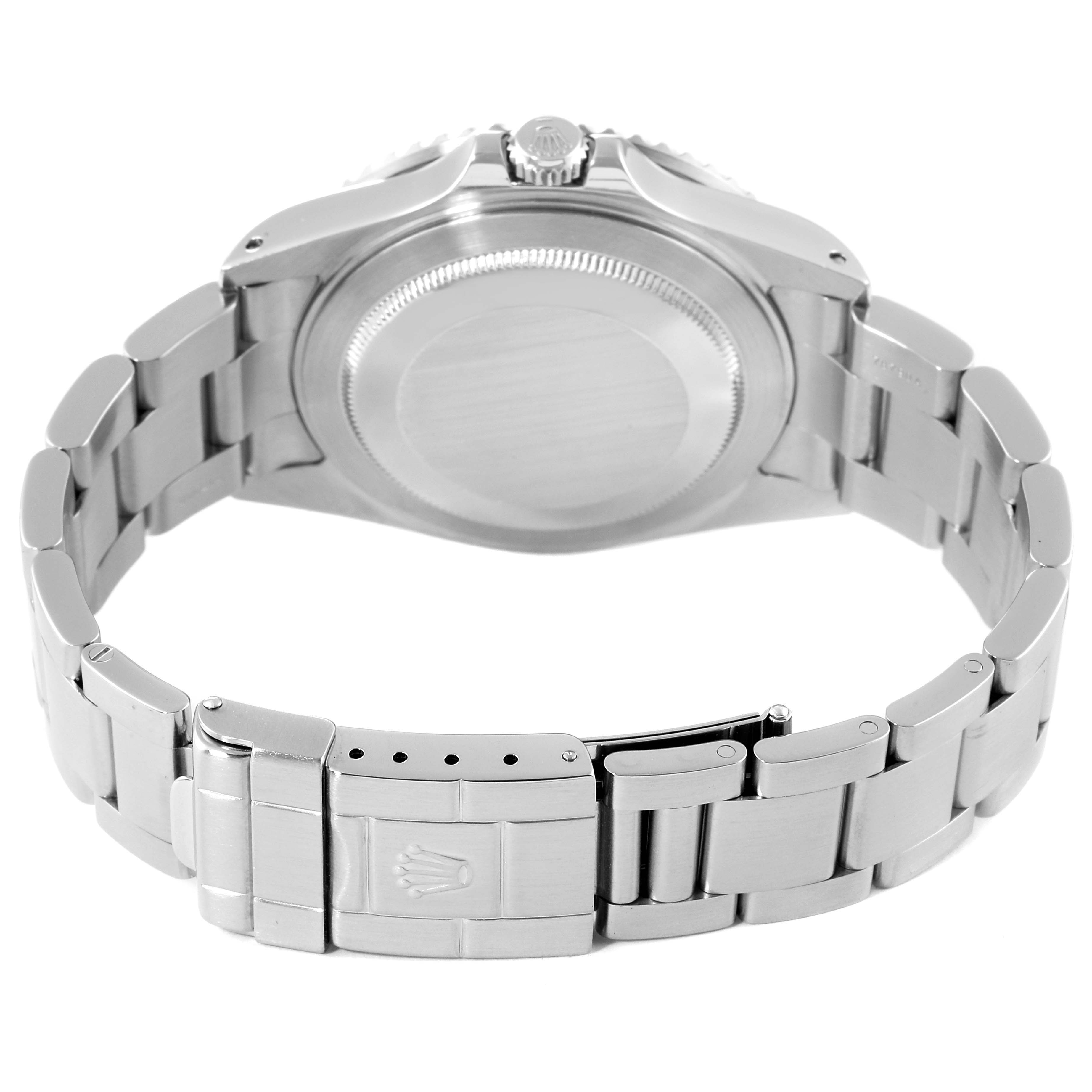 The image shows the back case, bracelet, and clasp of a Rolex GMT-Master 16710 Men's Stainless Steel Black Dial 16710 Men's Stainless Steel Black Dial watch from a rear angle.