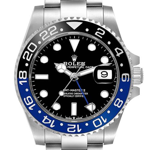 The Rolex GMT-Master M126710BLNR-0003 Men's Stainless Steel Black Dial watch is shown from a front angle, displaying the bezel, dial, and part of the bracelet.