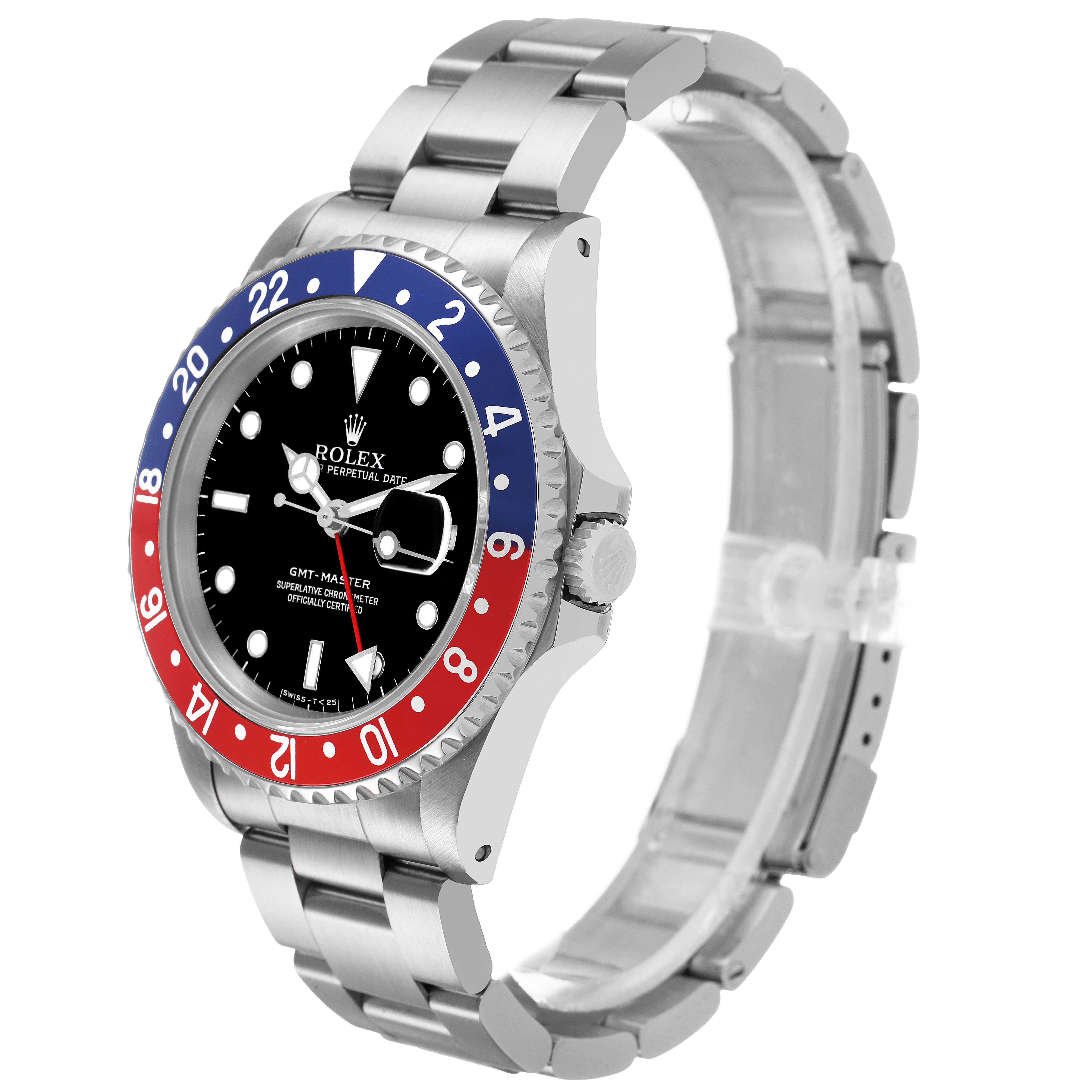 This image shows a side angle of a Rolex Yacht-Master 16700 Men's Stainless Steel Black Dial, featuring the bezel, dial, and bracelet.