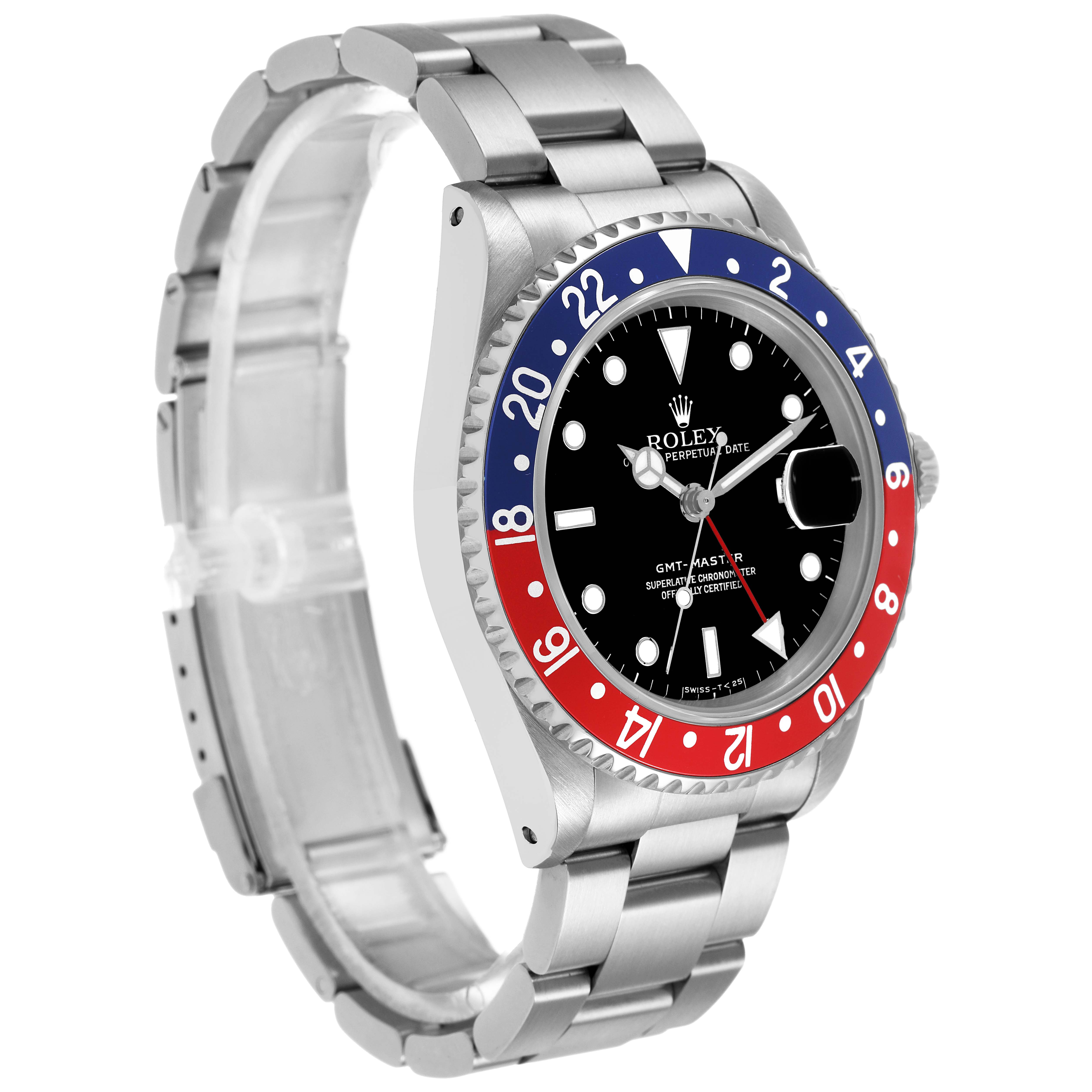 The Rolex Yacht-Master 16700 Men's Stainless Steel Black Dial is shown at a three-quarter angle, displaying the bezel, dial, and bracelet.