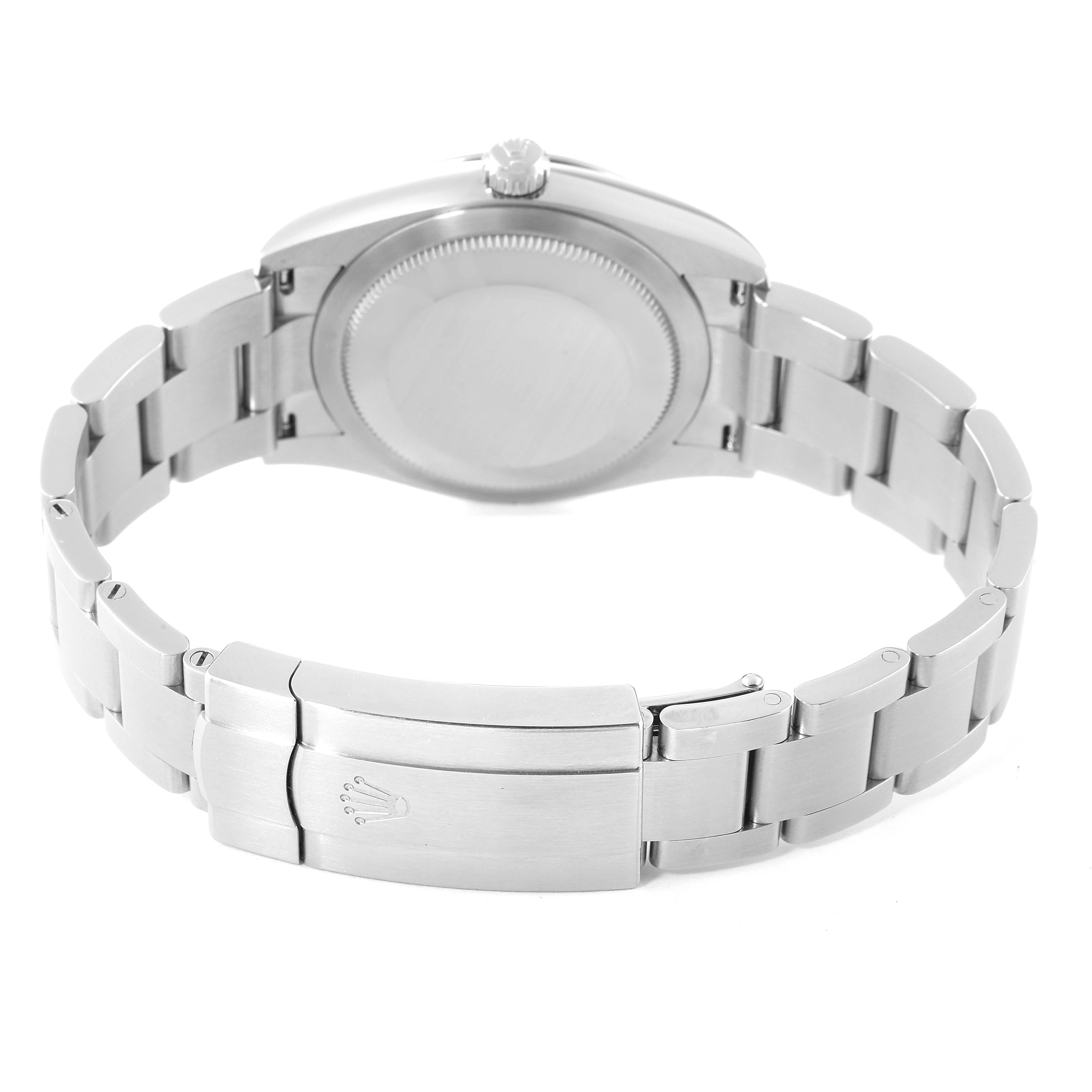 This image shows the back view of a Rolex Oyster Perpetual 124200 Men's Stainless Steel Silver Dial 124200 Men's Stainless Steel Silver Dial watch, highlighting the case back and metal bracelet clasp.
