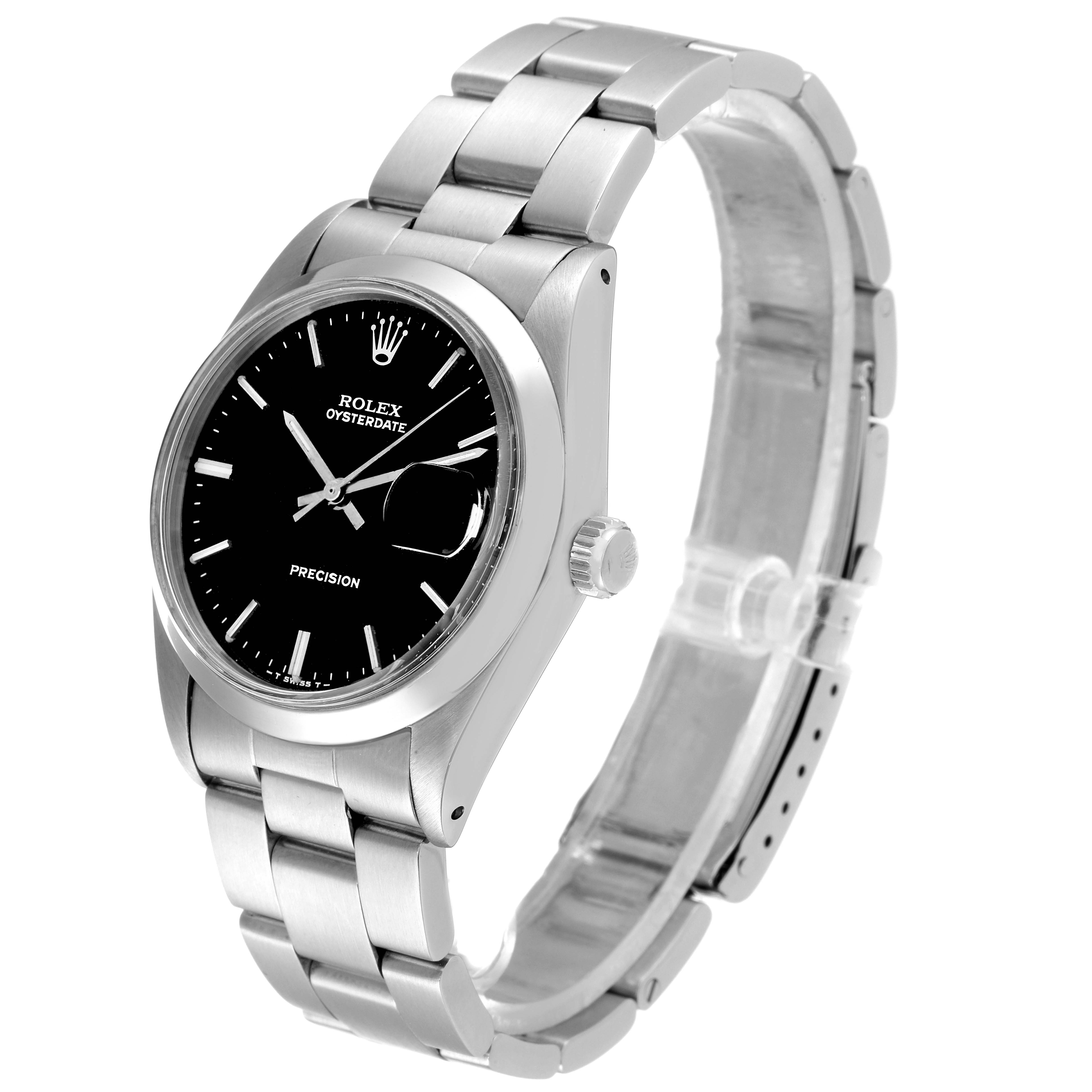 The image shows a Rolex Vintage Collection 6694 Men's Stainless Steel Black Dial 6694 Men's Stainless Steel Black Dial watch at a front-side angle, highlighting its black dial, crown, and metal bracelet.