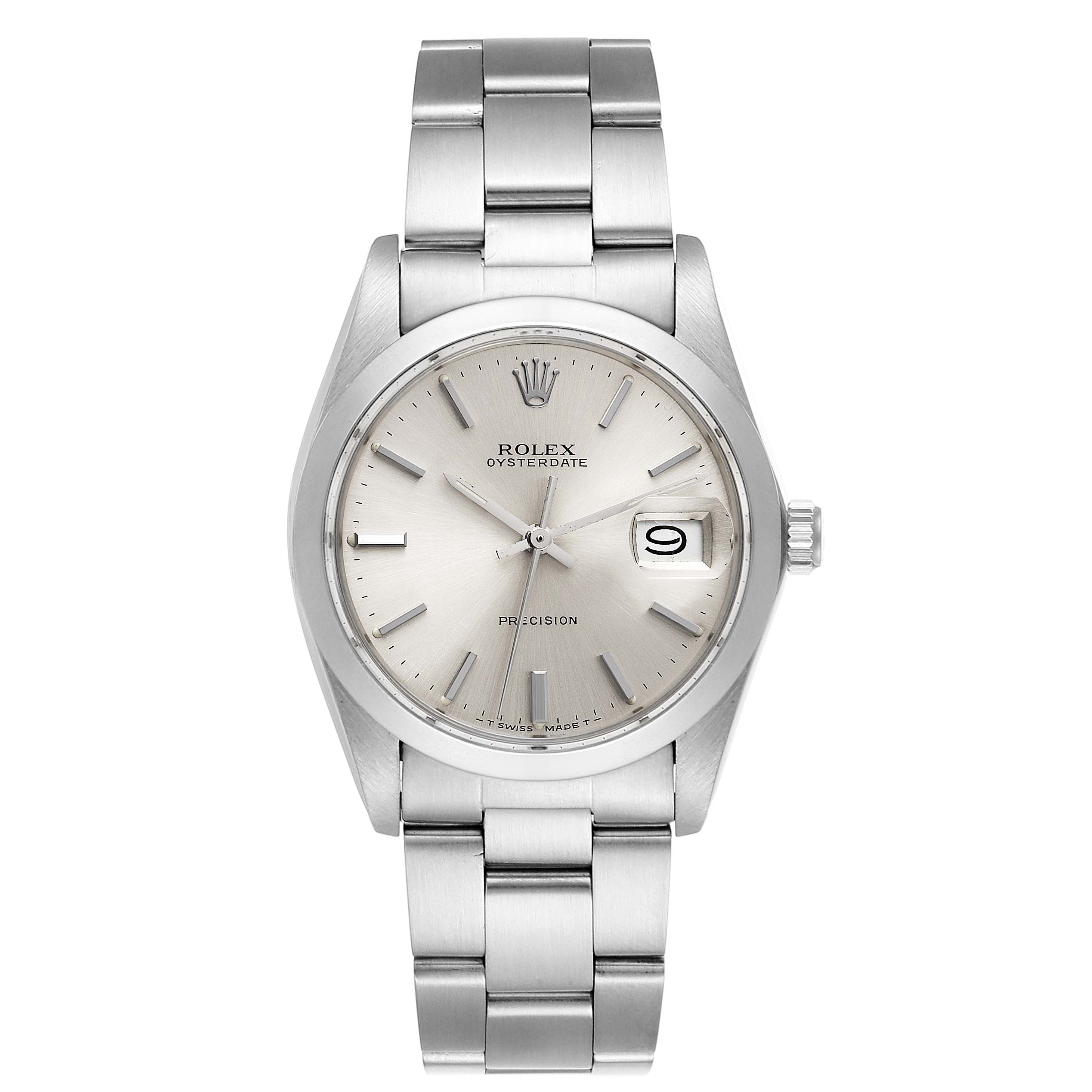 The image shows a front view of a Vintage Collection Rolex Oysterdate watch, displaying the dial, case, and bracelet.