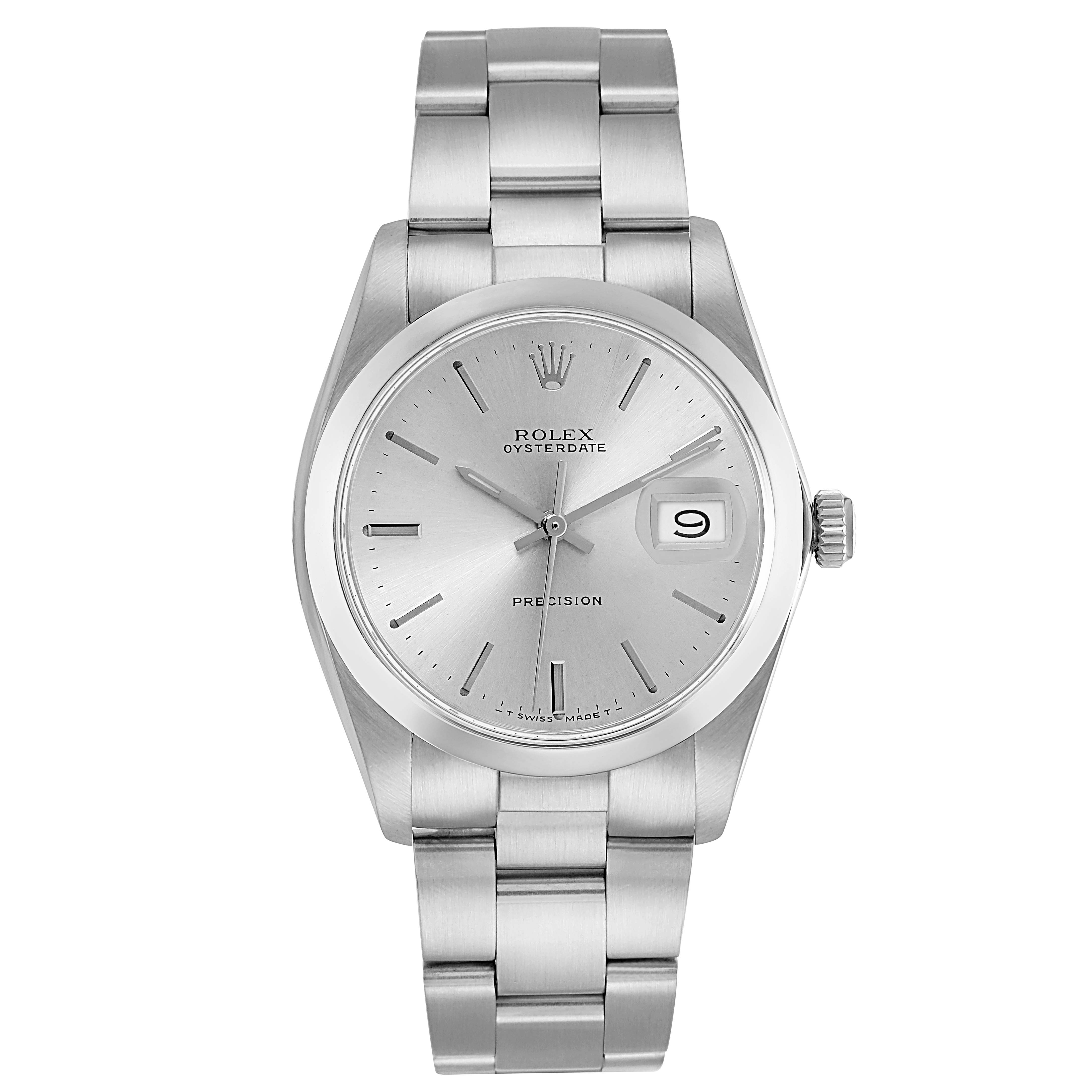 The Rolex Vintage Collection 6694 Men
s Stainless Steel Silver Dial 6694 Men
s Stainless Steel Silver Dial watch is shown from the front, displaying the face, bracelet, crown, and date feature.