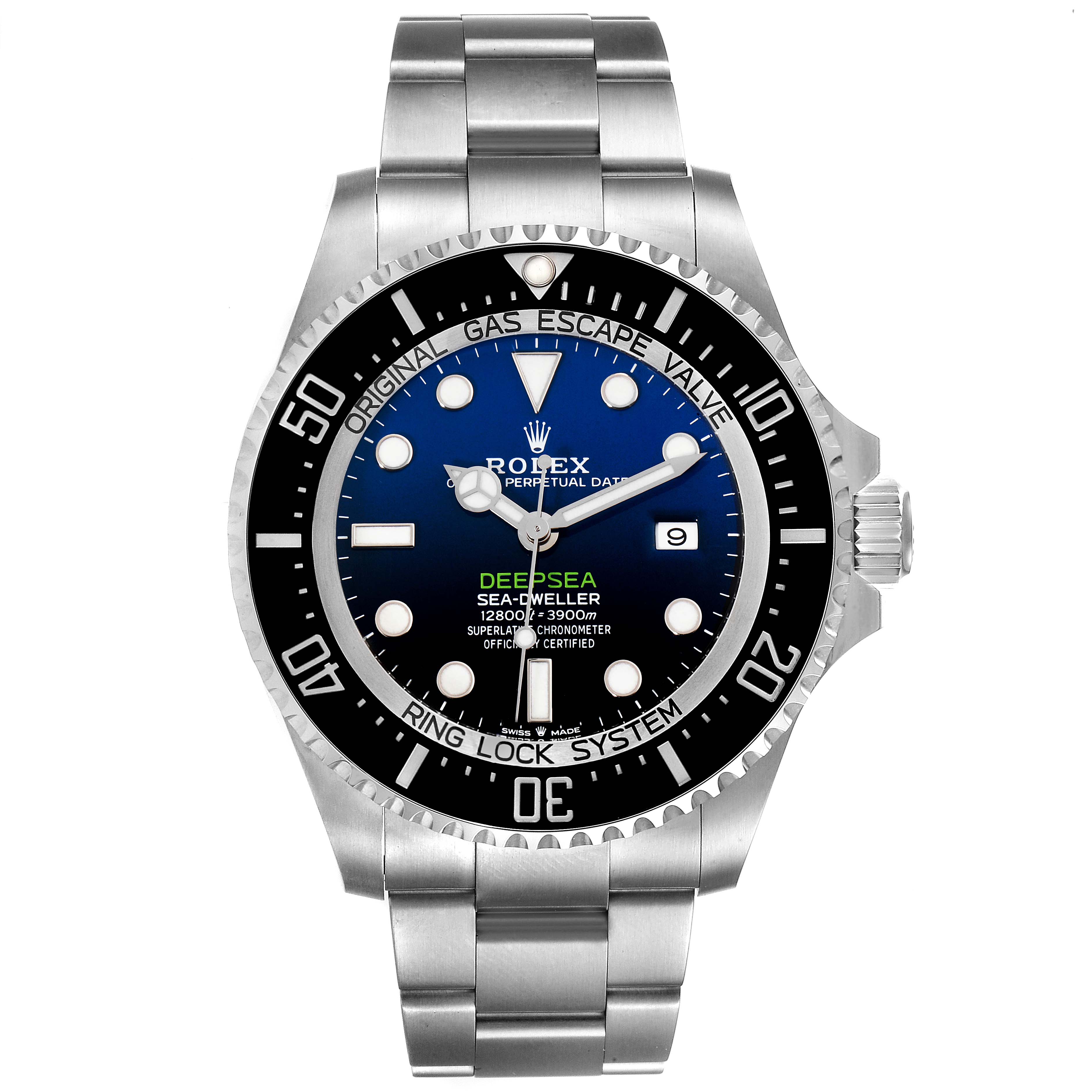 The image shows a front view of the Rolex Sea-Dweller 126660 Men's Stainless Steel Blue Dial 126660 Men's Stainless Steel Blue Dial watch, displaying its face, bezel, and bracelet.