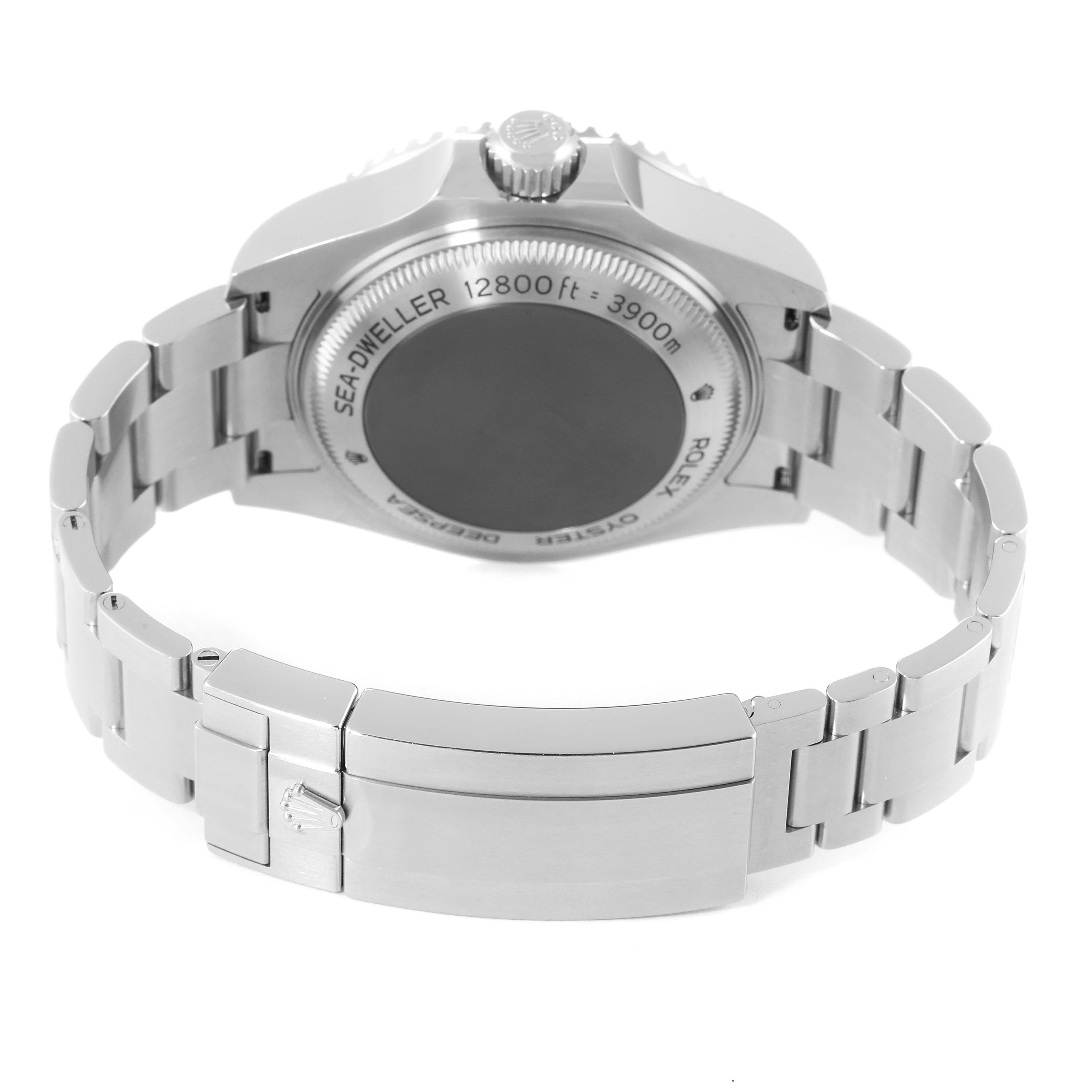 The image shows the back case and metal bracelet of a Rolex Sea-Dweller 126660 Men's Stainless Steel Blue Dial 126660 Men's Stainless Steel Blue Dial watch at a rear angle.