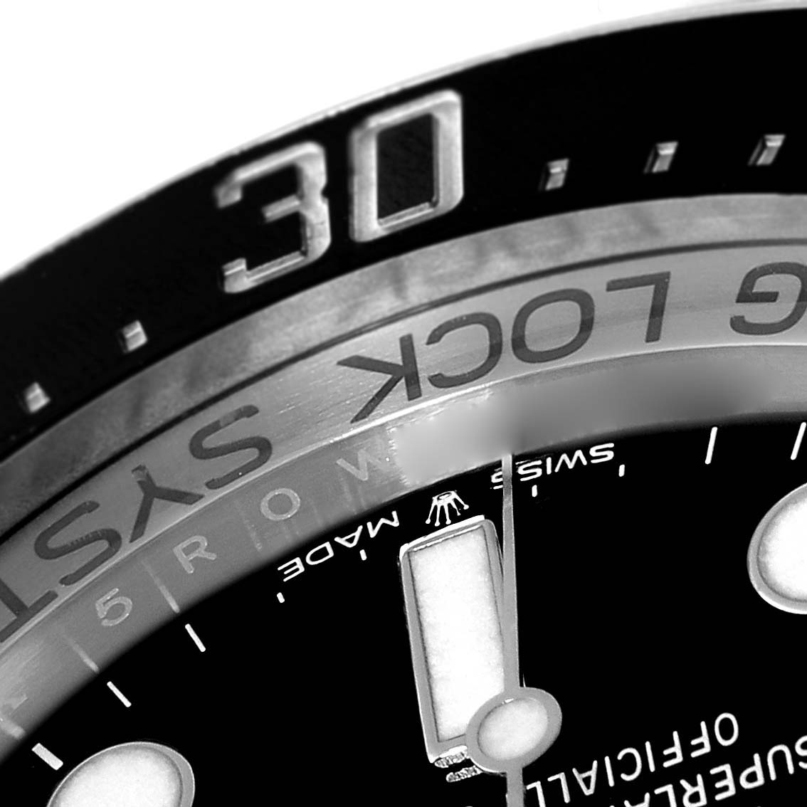 The image shows a close-up angled view of the bezel and part of the dial of a Rolex Sea-Dweller 126660 Men's Stainless Steel Blue Dial 126660 Men's Stainless Steel Blue Dial watch.