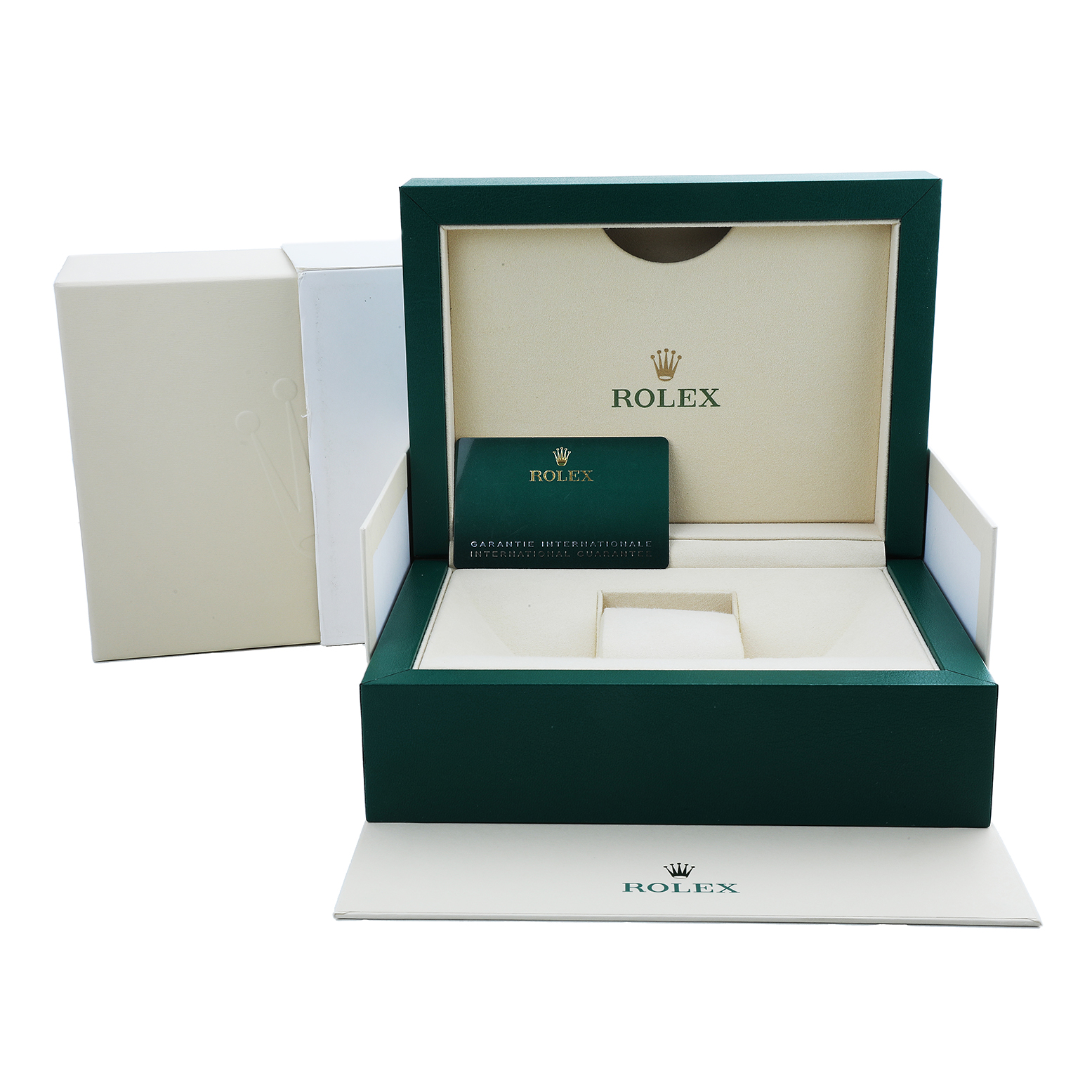 The image shows a Rolex Submariner M126613LN-0002 Men's Steel and Gold (two tone) Black Dial box set, including the inner and outer boxes and a warranty card.