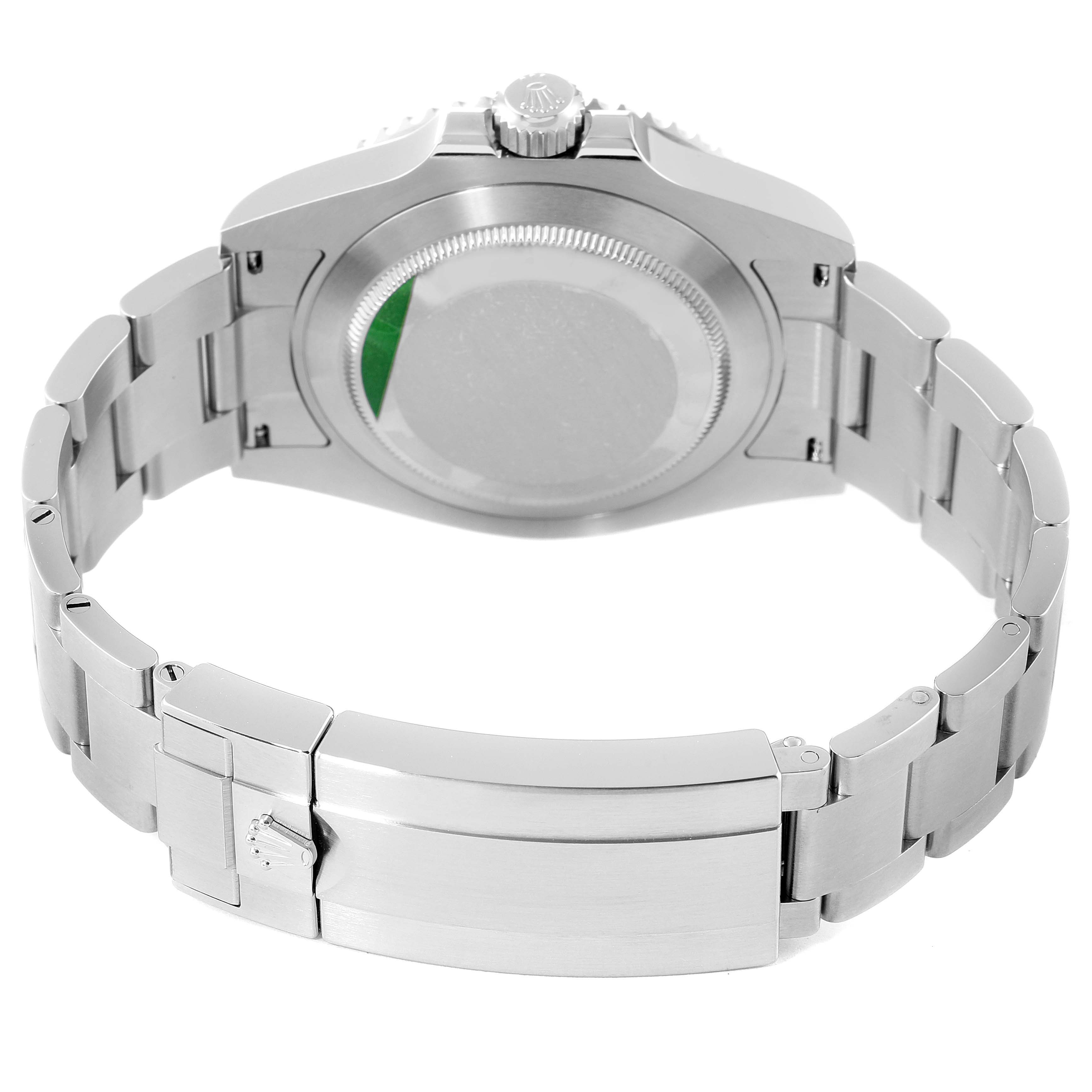 This image shows the back case and bracelet clasp of a Rolex Submariner 126610 Men
s Stainless Steel Black Dial 126610 Men
s Stainless Steel Black Dial watch viewed from the rear.