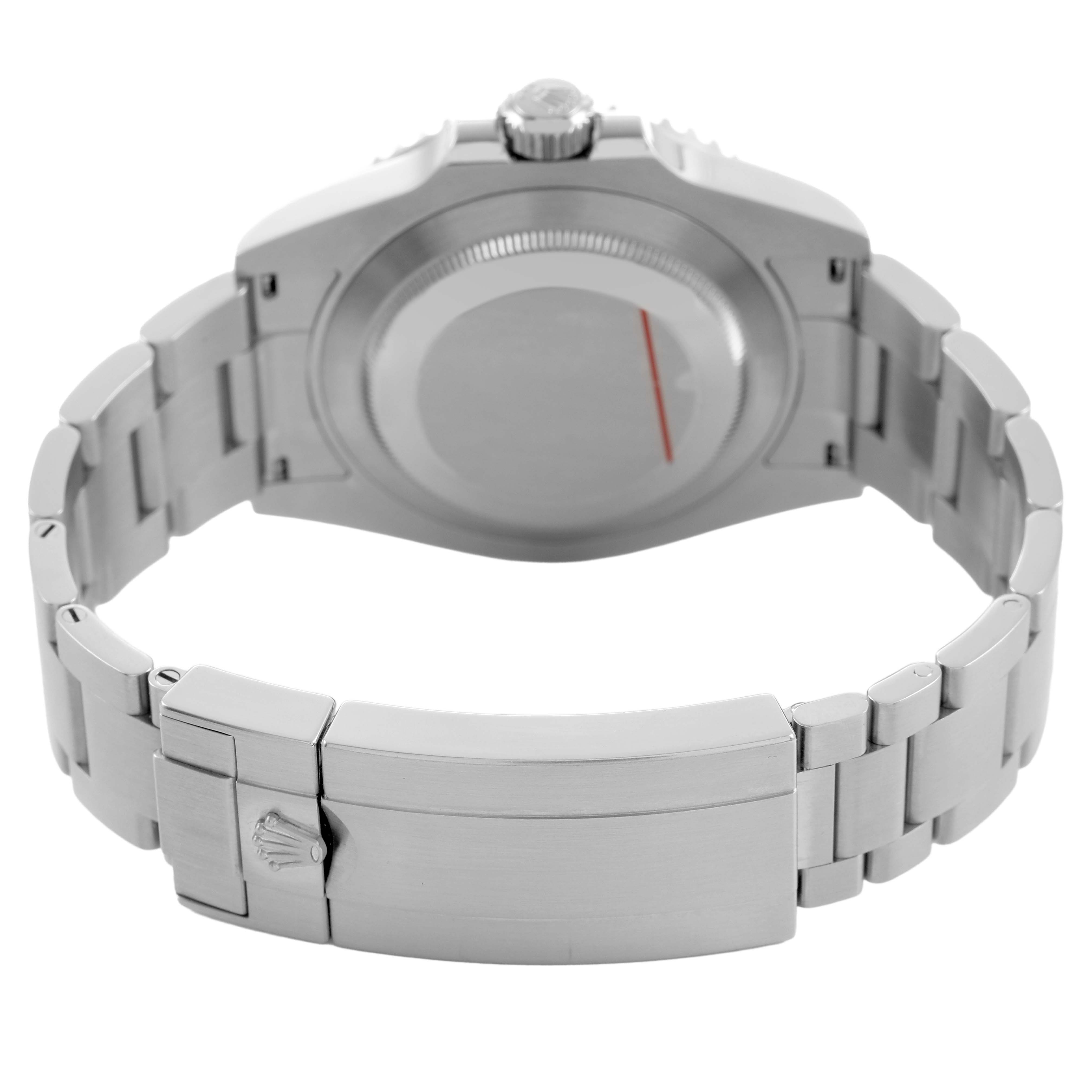 The image shows the back of a Rolex Submariner 126610LN Men's Stainless Steel Black Dial, highlighting the case back, bracelet, and clasp with the brand logo.
