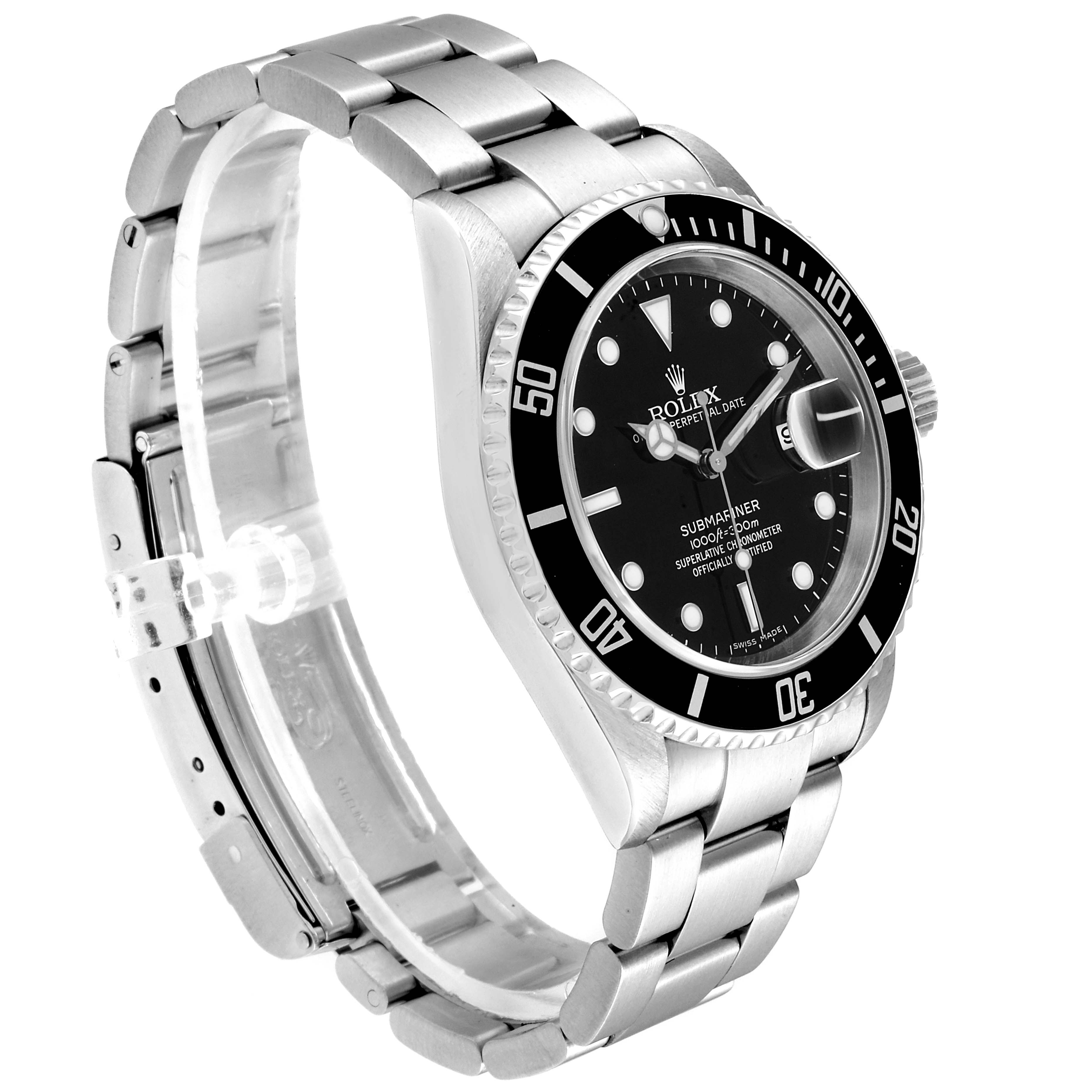 The image shows a Rolex Submariner 16610 Men's Stainless Steel Black Dial 16610 Men's Stainless Steel Black Dial watch at a three-quarter angle, highlighting its bezel, dial, and bracelet.
