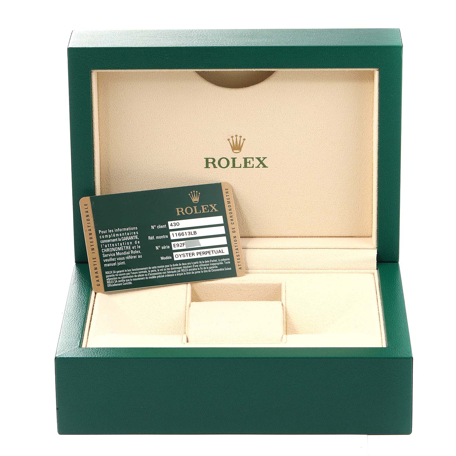 This image shows an open Rolex watch box for the Submariner model, along with its Best Quality
ation card inside.